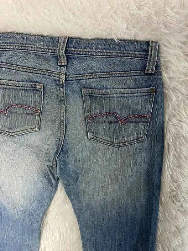 Embroidered Y2K Flared Denim Jeans (Grösse-S)