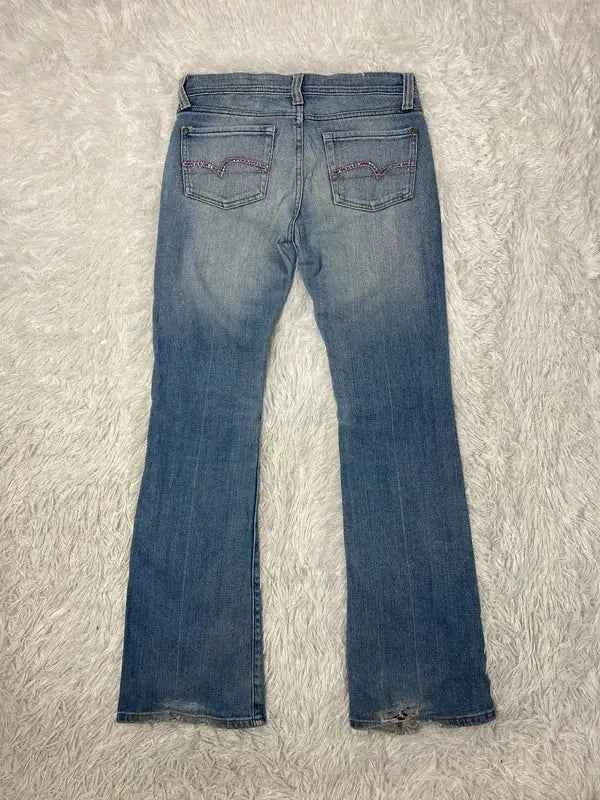 Embroidered Y2K Flared Denim Jeans (Grösse-S)