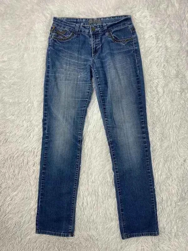 Embroidered Y2K Flared Denim Jeans (Grösse-M)