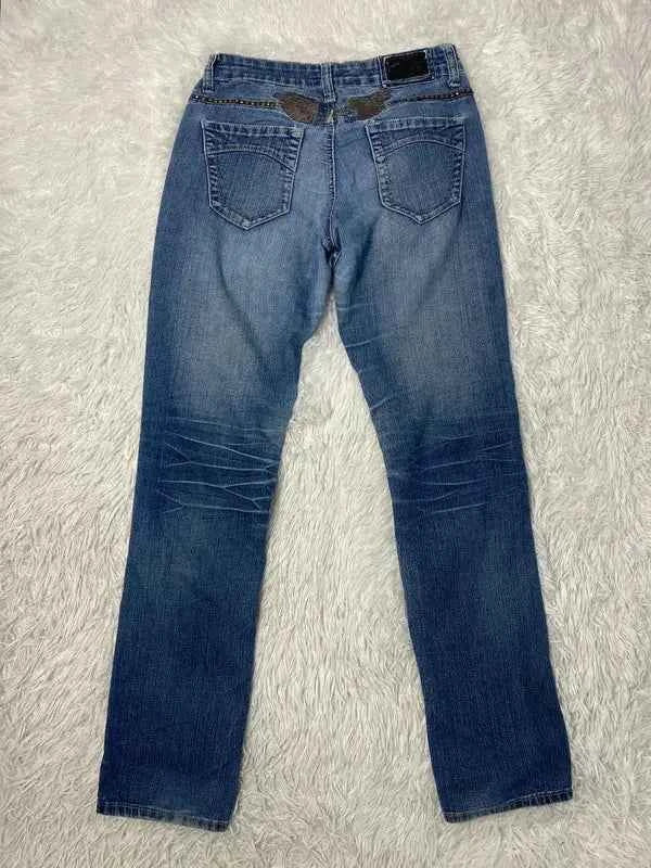Embroidered Y2K Flared Denim Jeans (Grösse-M)