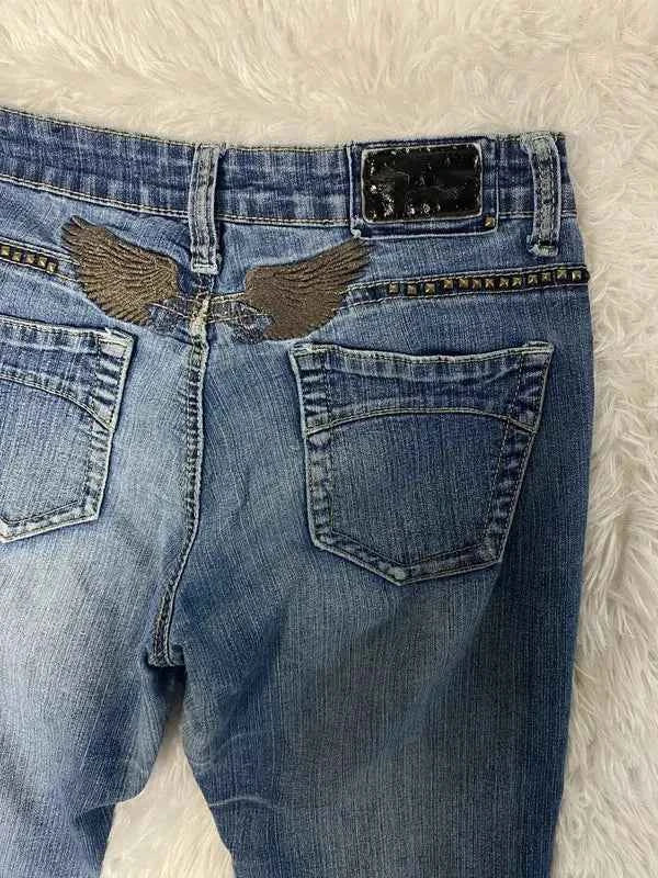 Embroidered Y2K Flared Denim Jeans (Grösse-M)