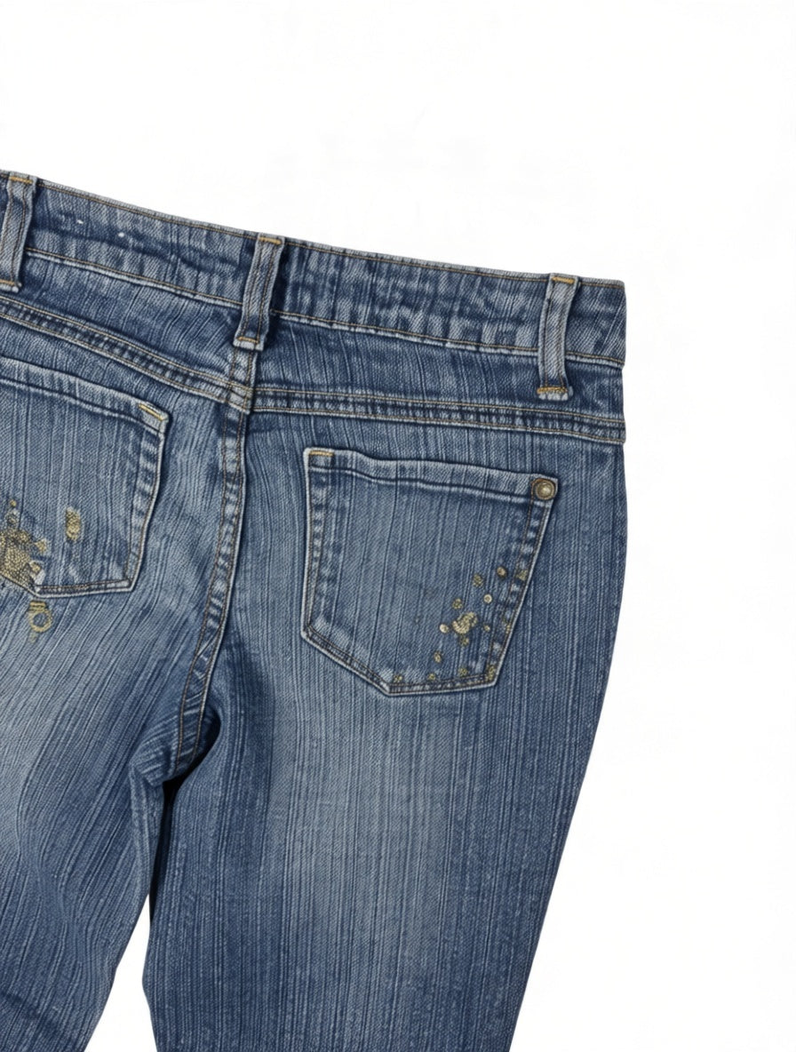 Embroidered Y2K Flared Denim Jeans (Grösse-XS)