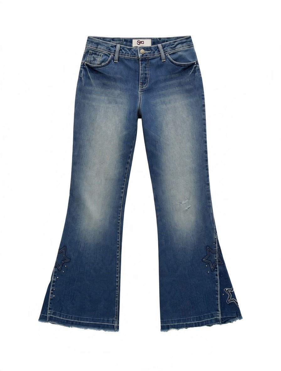 Embroidered Y2K Flared Denim Jeans (Grösse-S)