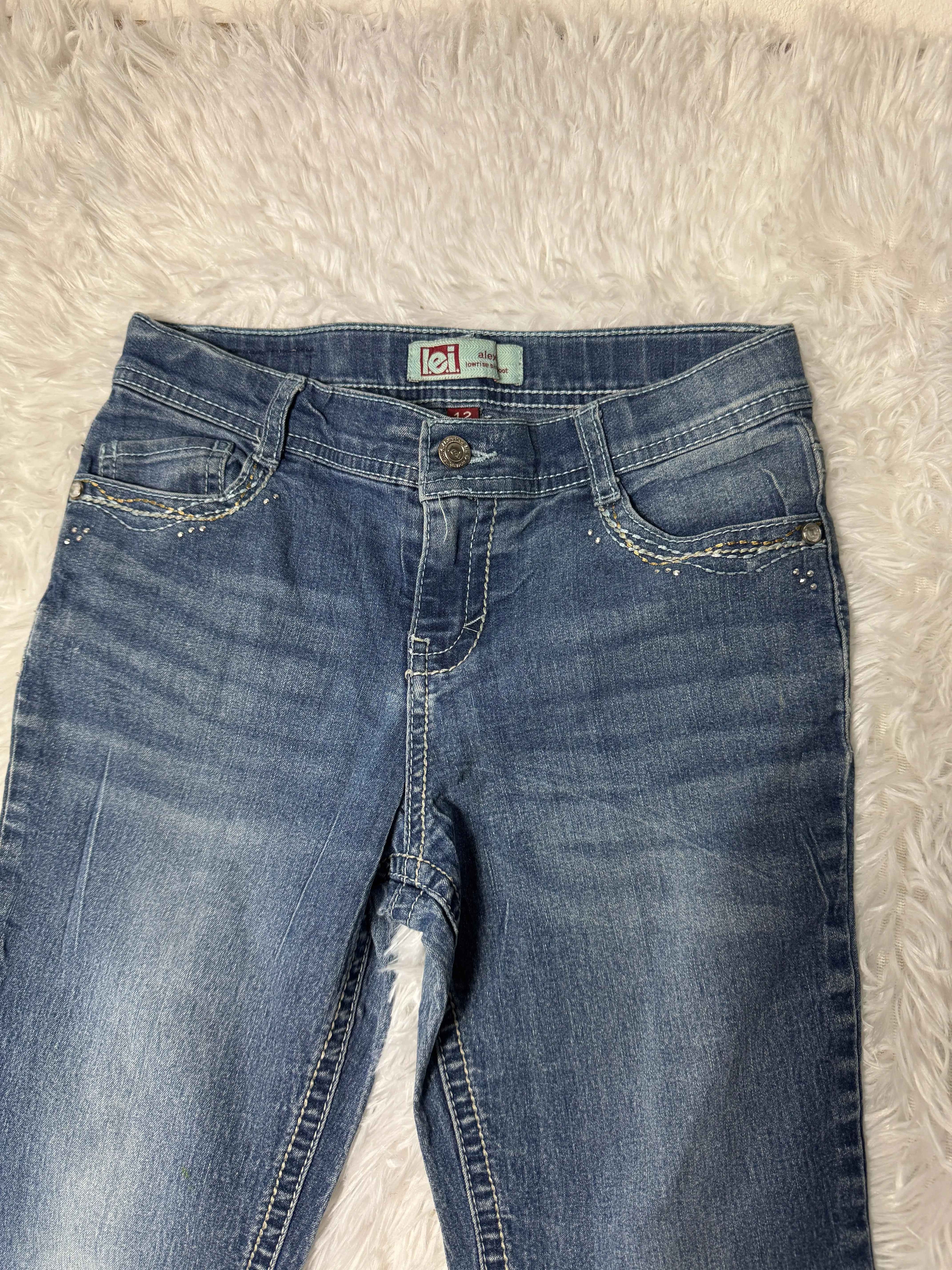 Embroidered Y2K Flared Denim Jeans (Grösse-XXS)
