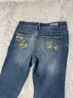 Embroidered Y2K Flared Denim Jeans (Grösse-XXS)