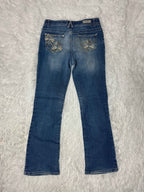 Embroidered Y2K Flared Denim Jeans (Grösse-XXS)