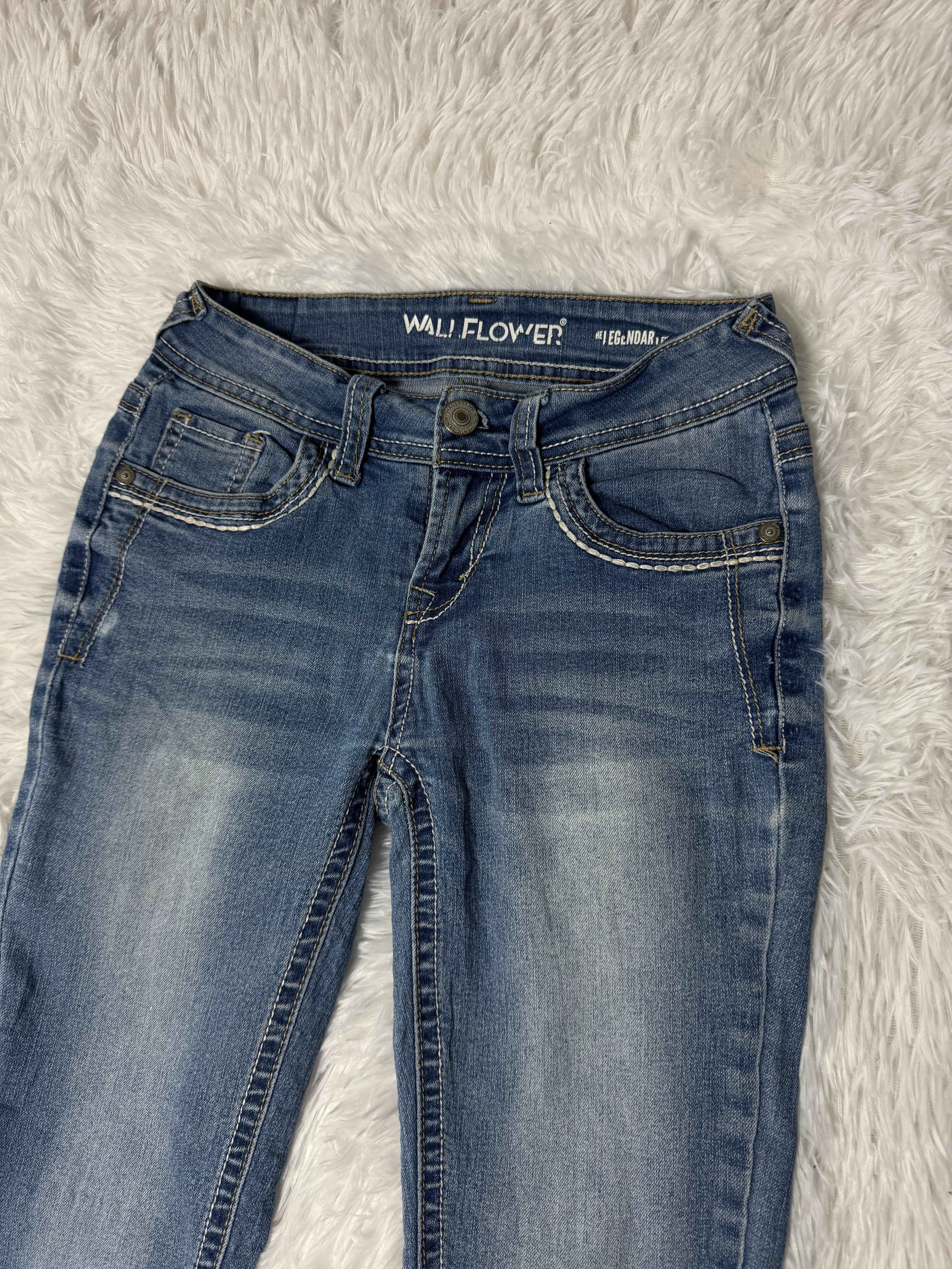 Embroidered Y2K Flared Denim Jeans (Grösse-XS)