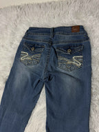 Embroidered Y2K Flared Denim Jeans (Grösse-XS)