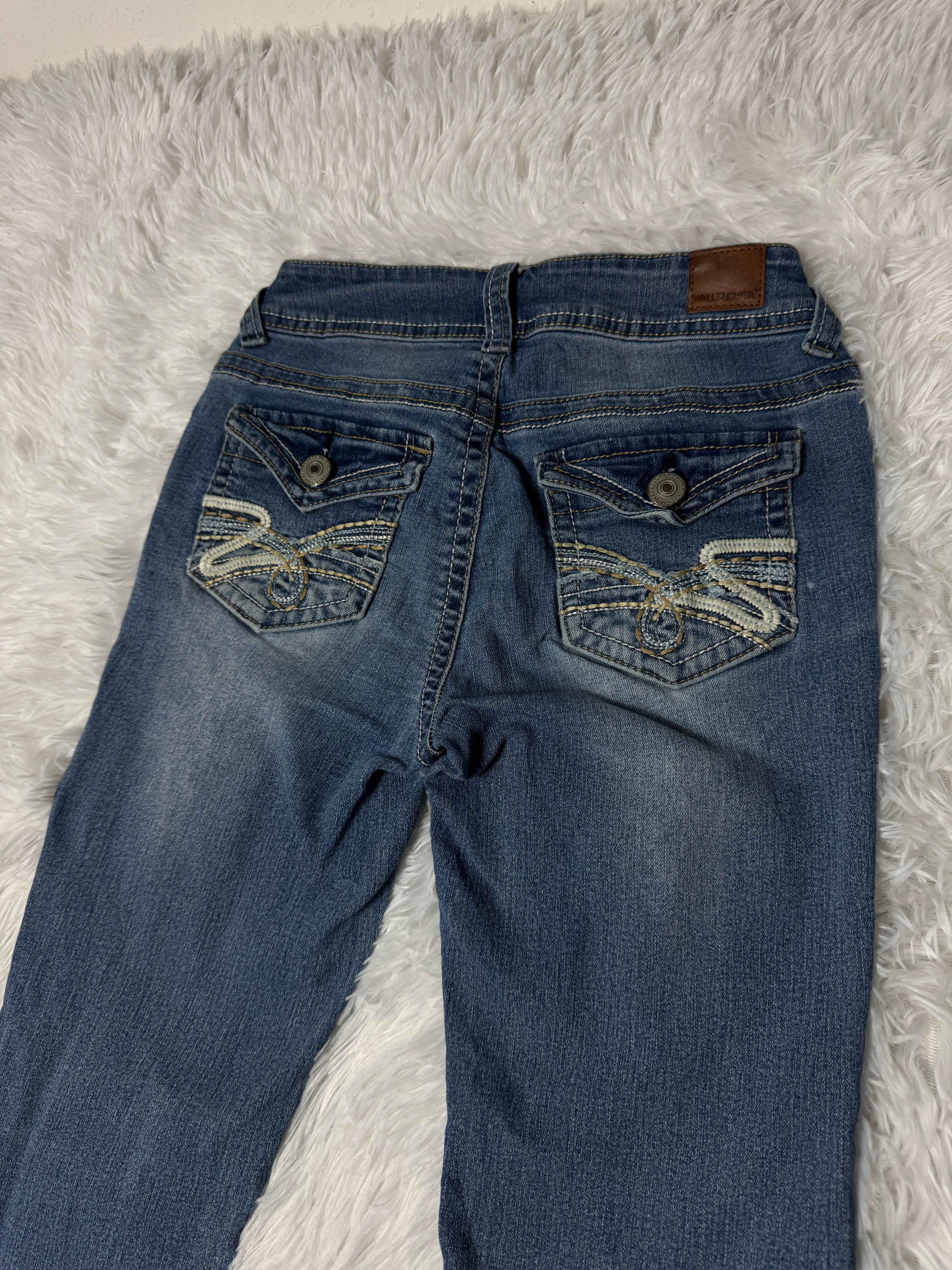 Embroidered Y2K Flared Denim Jeans (Grösse-XS)