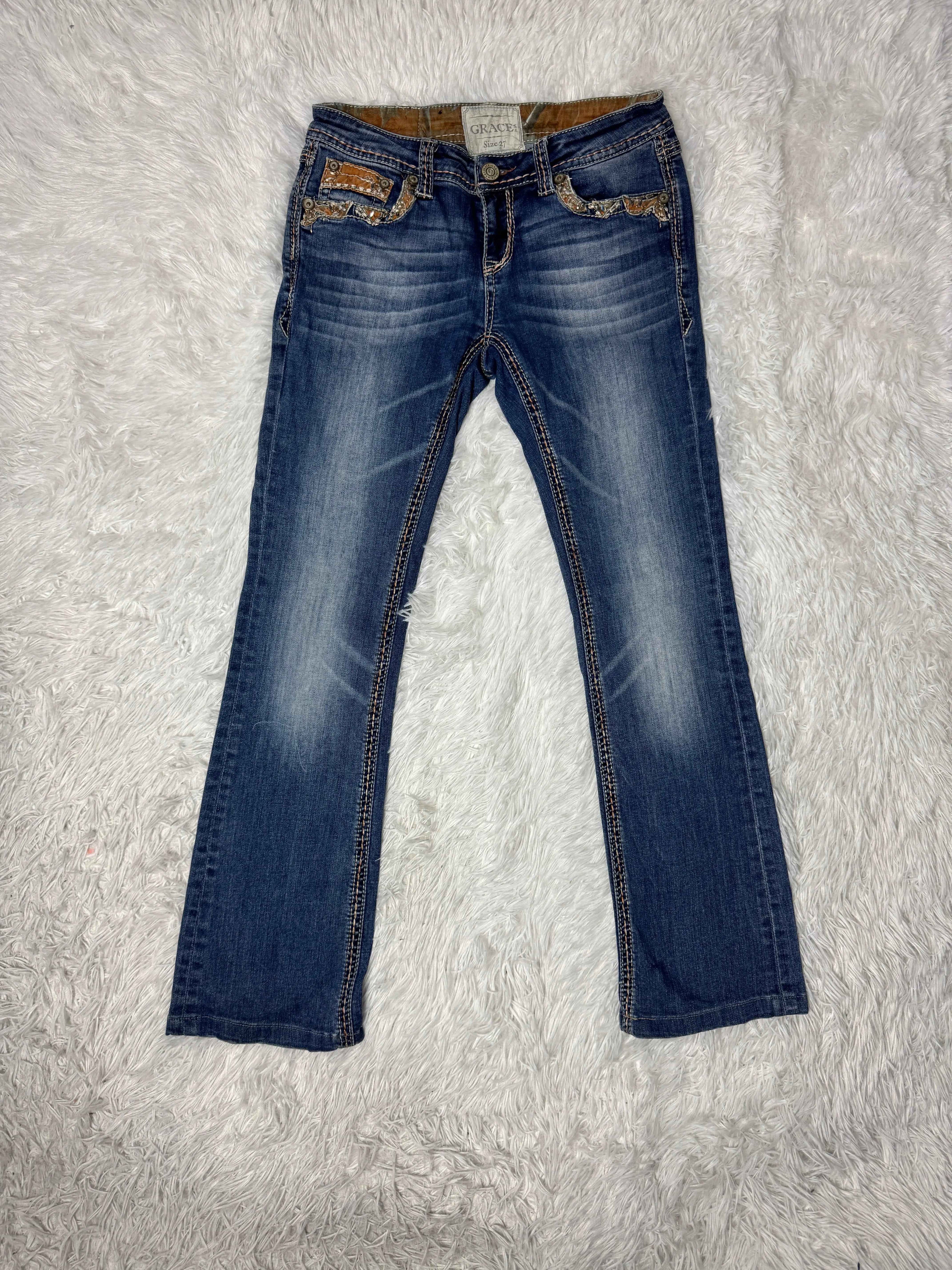 Embroidered Y2K Flared Denim Jeans (Grösse-S)