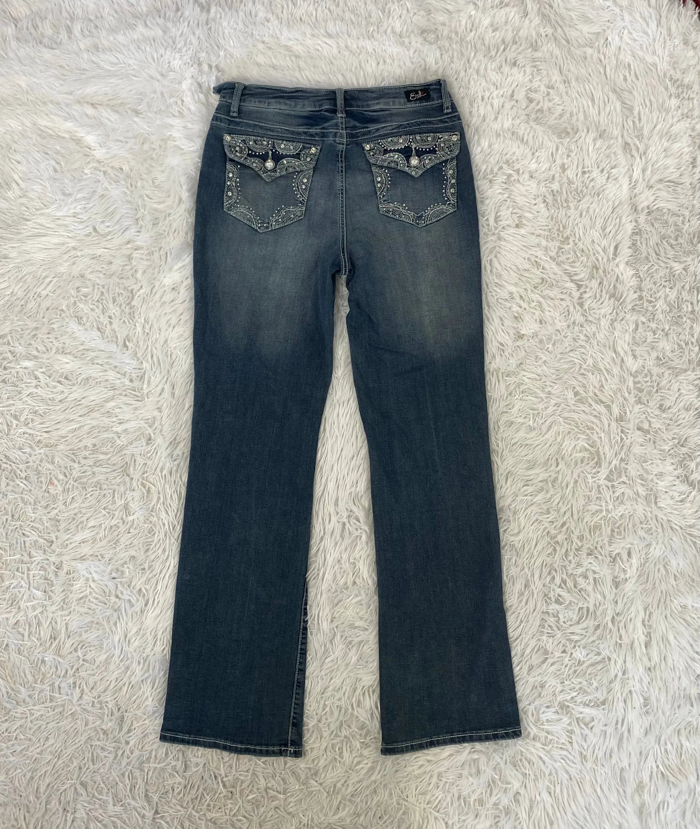 Embroidered Y2K Flared Denim Jeans (S) yv.vintage