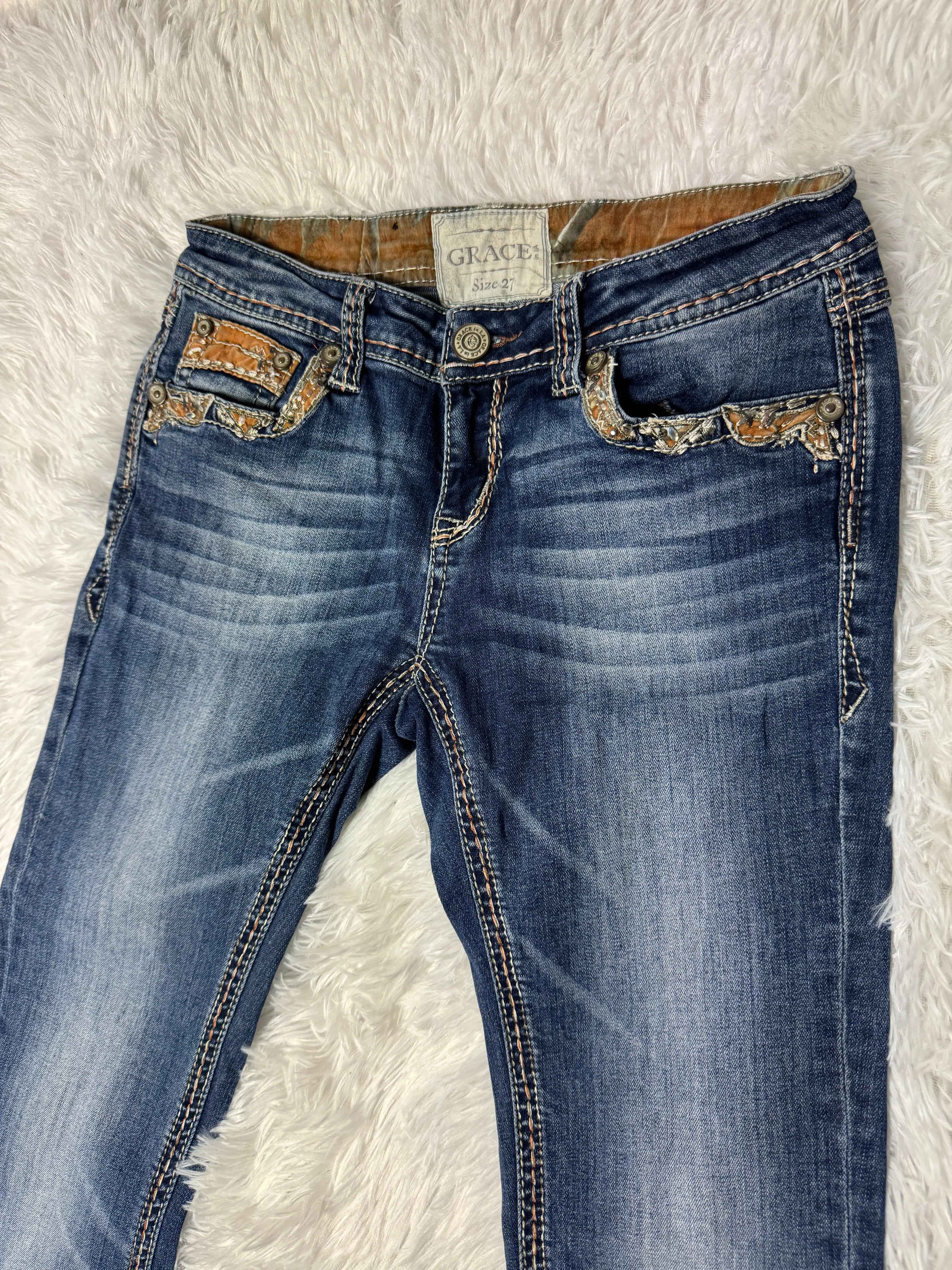 Embroidered Y2K Flared Denim Jeans (Grösse-S)