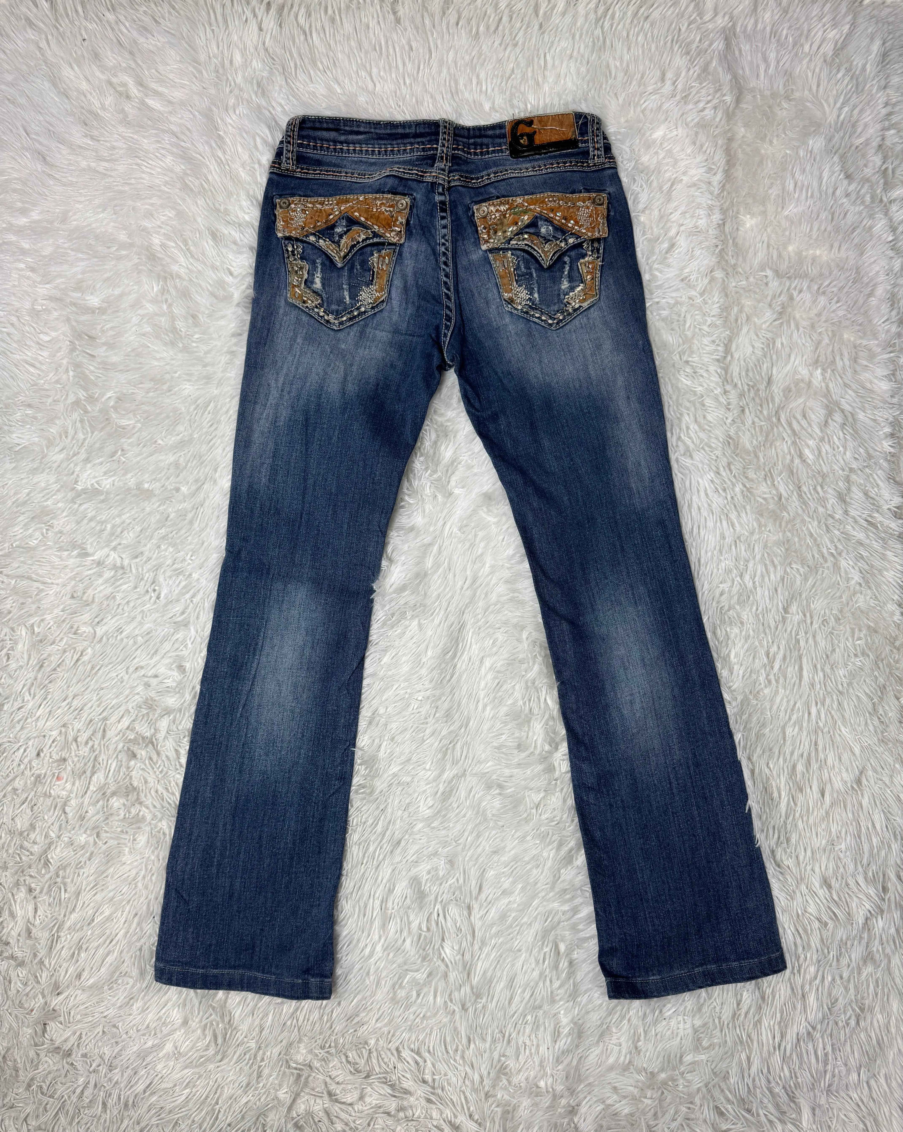 Embroidered Y2K Flared Denim Jeans (Grösse-S)