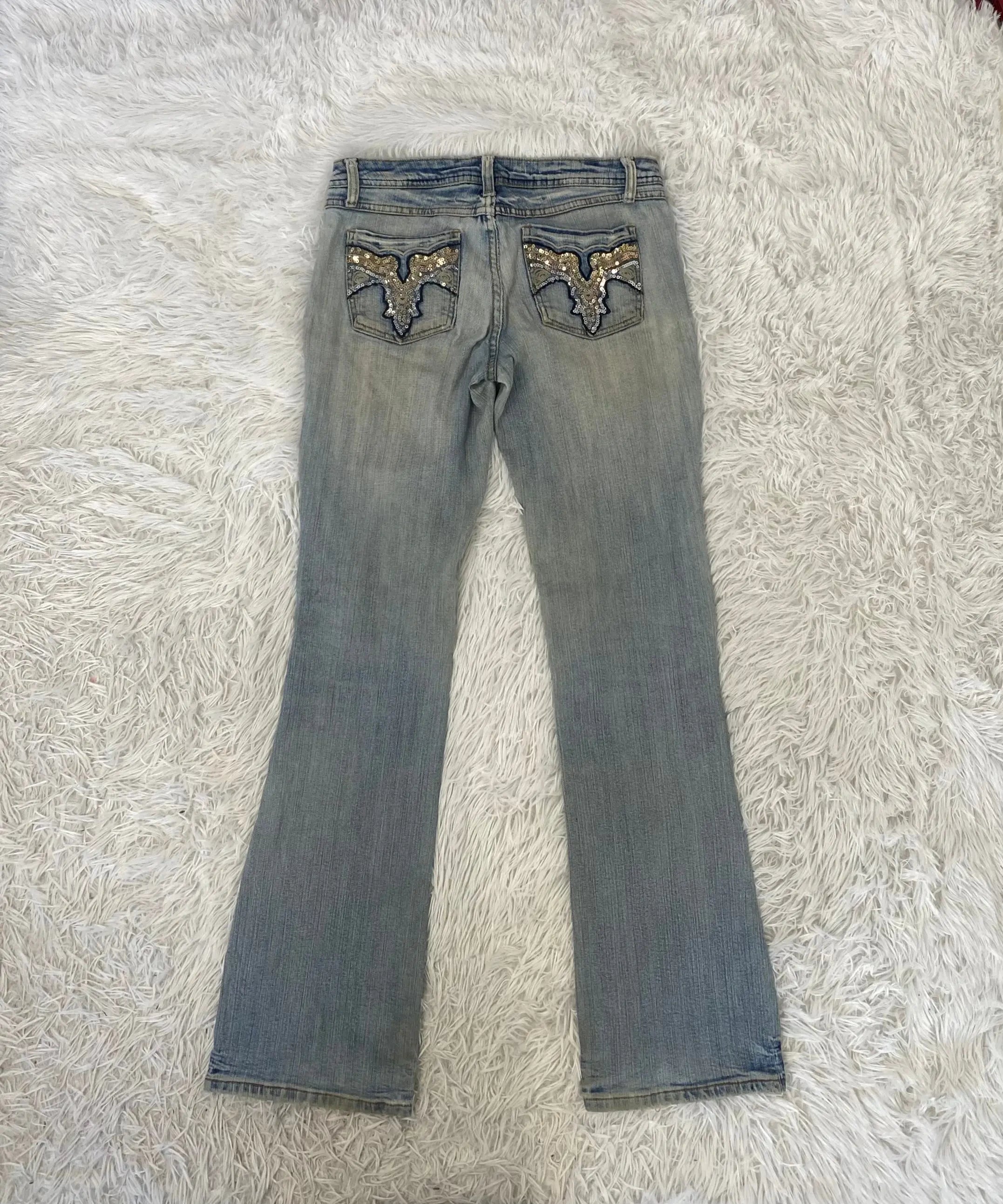 Embroidered Y2K Flared Denim Jeans (S) yv.vintage