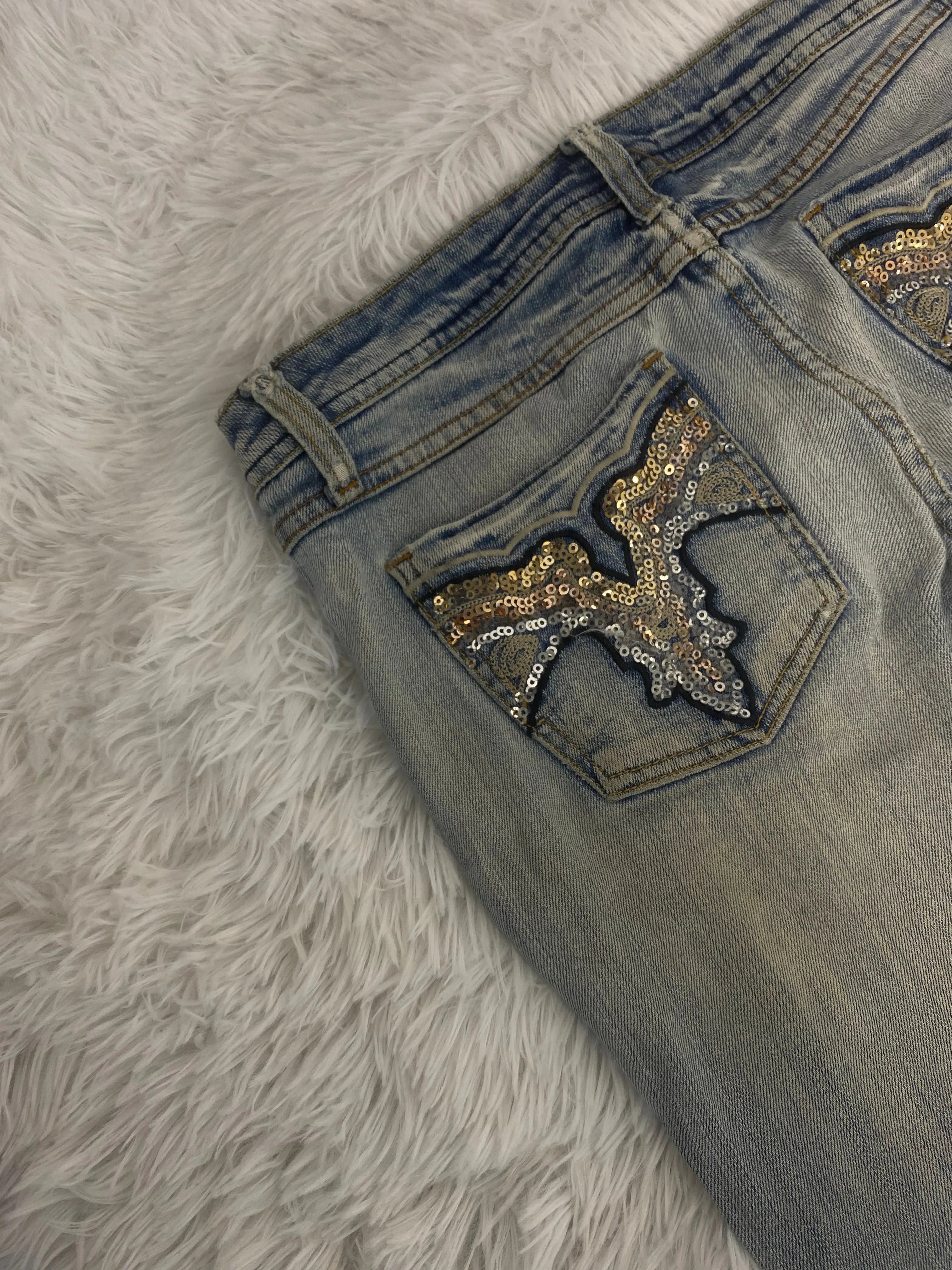 Embroidered Y2K Flared Denim Jeans (S) yv.vintage