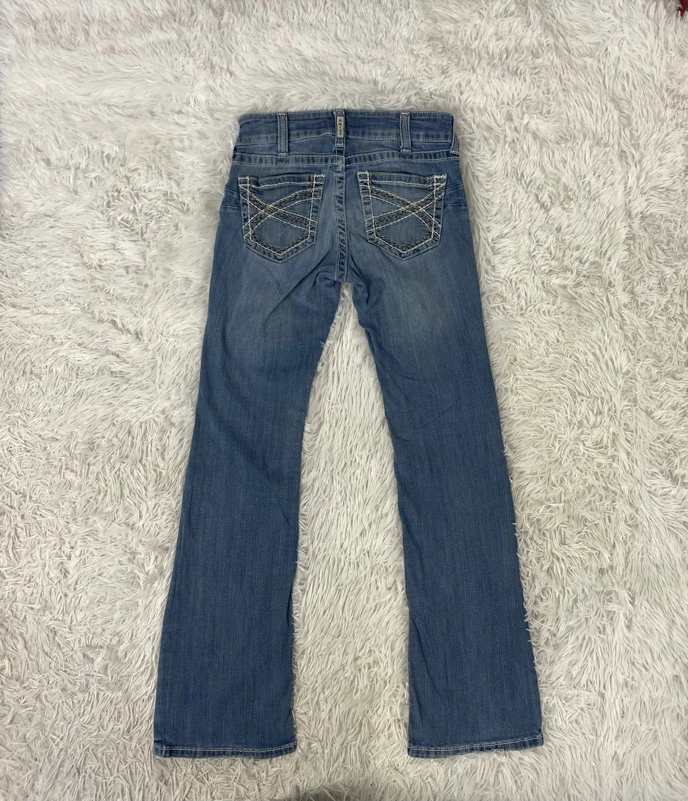 Embroidered Y2K Flared Denim Jeans (S) yv.vintage