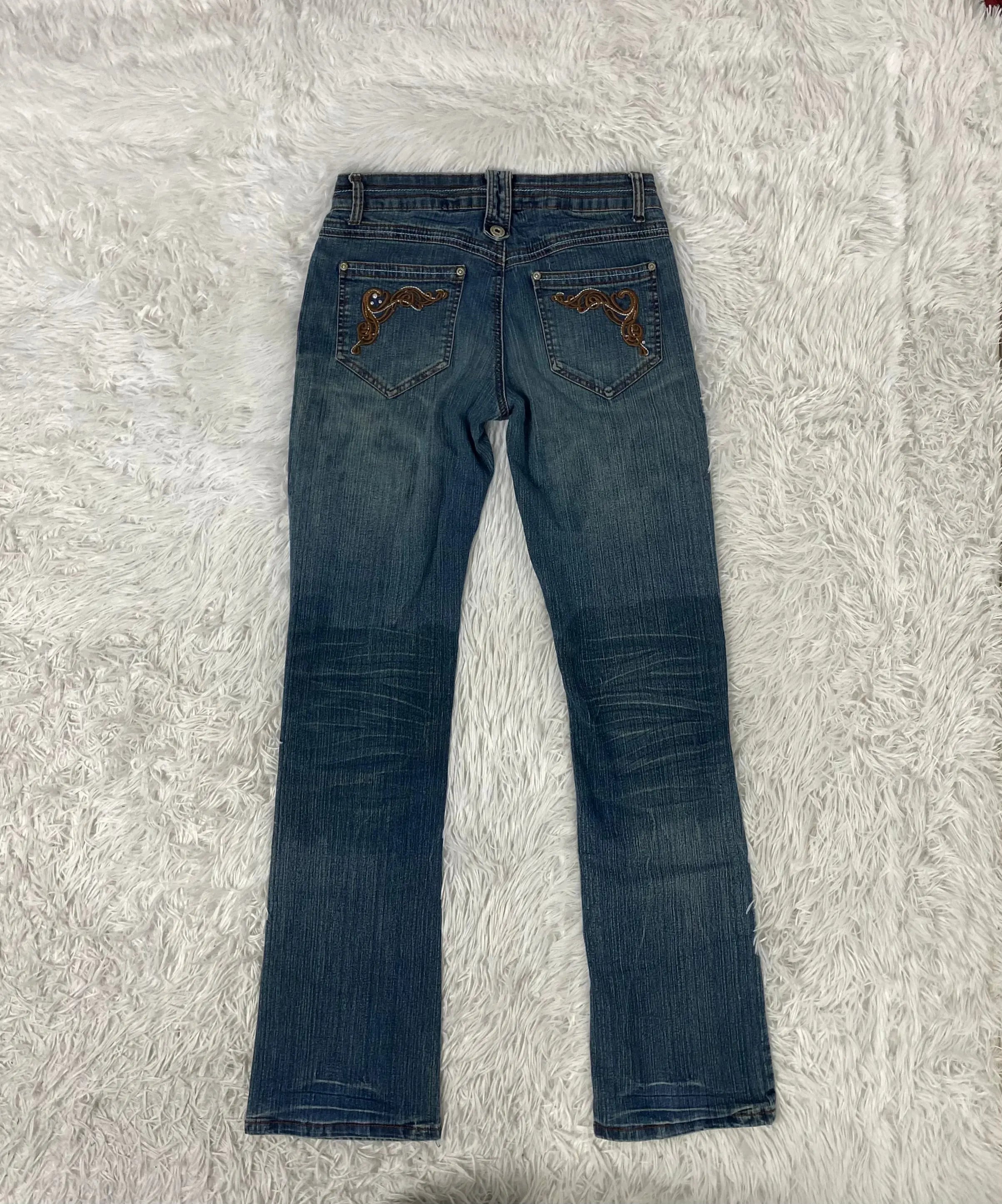 Embroidered Y2K Flared Denim Jeans (XS) yv.vintage