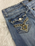 Embroidered Y2K Flared Denim Jeans (M) yv.vintage