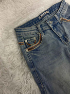 Embroidered Y2K Flared Denim Jeans (Grösse-XS)