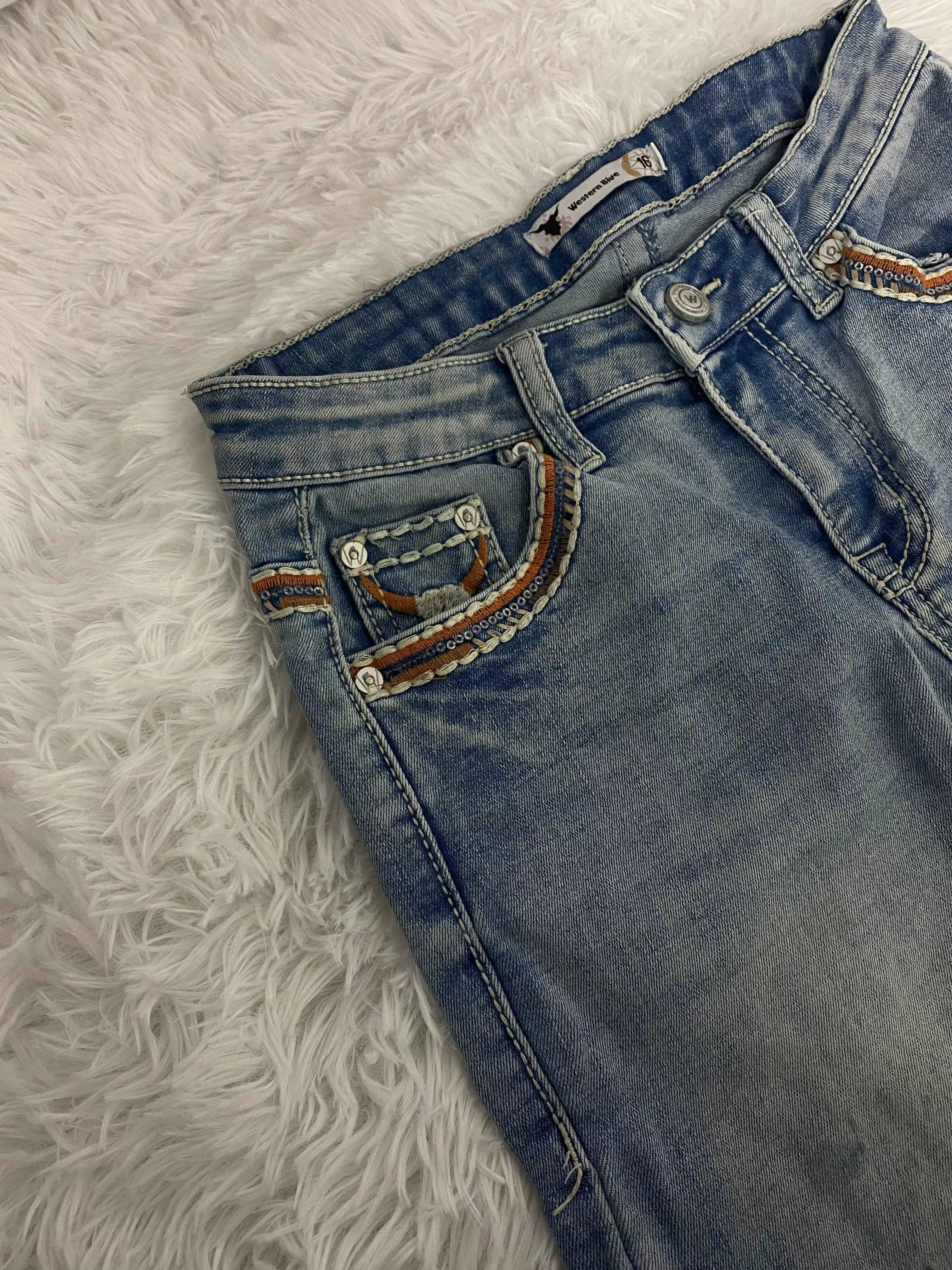 Embroidered Y2K Flared Denim Jeans (Grösse-XS)