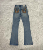 Embroidered Y2K Flared Denim Jeans (Grösse-XS)