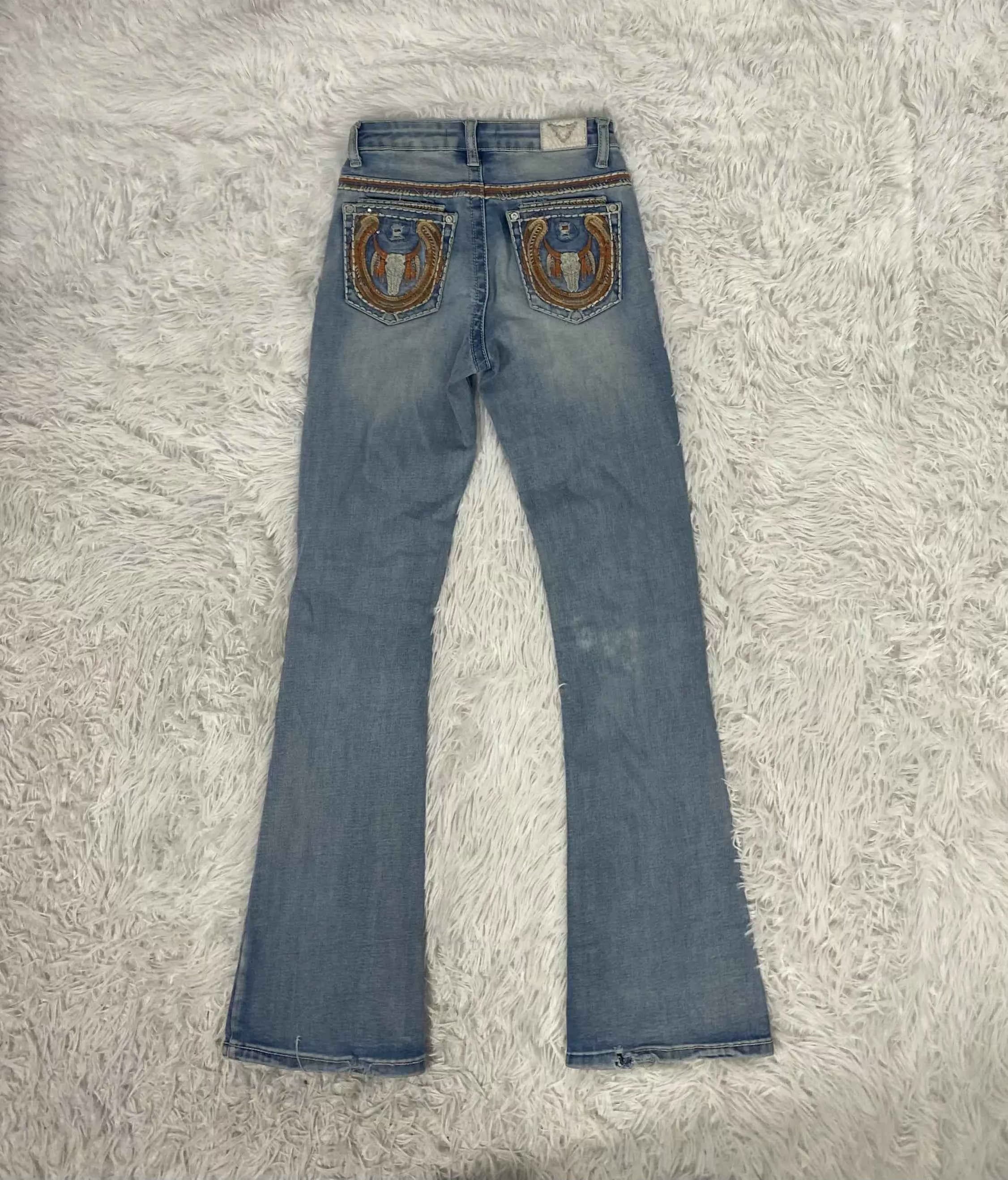Embroidered Y2K Flared Denim Jeans (Grösse-XS)