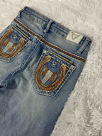 Embroidered Y2K Flared Denim Jeans (Grösse-XS)