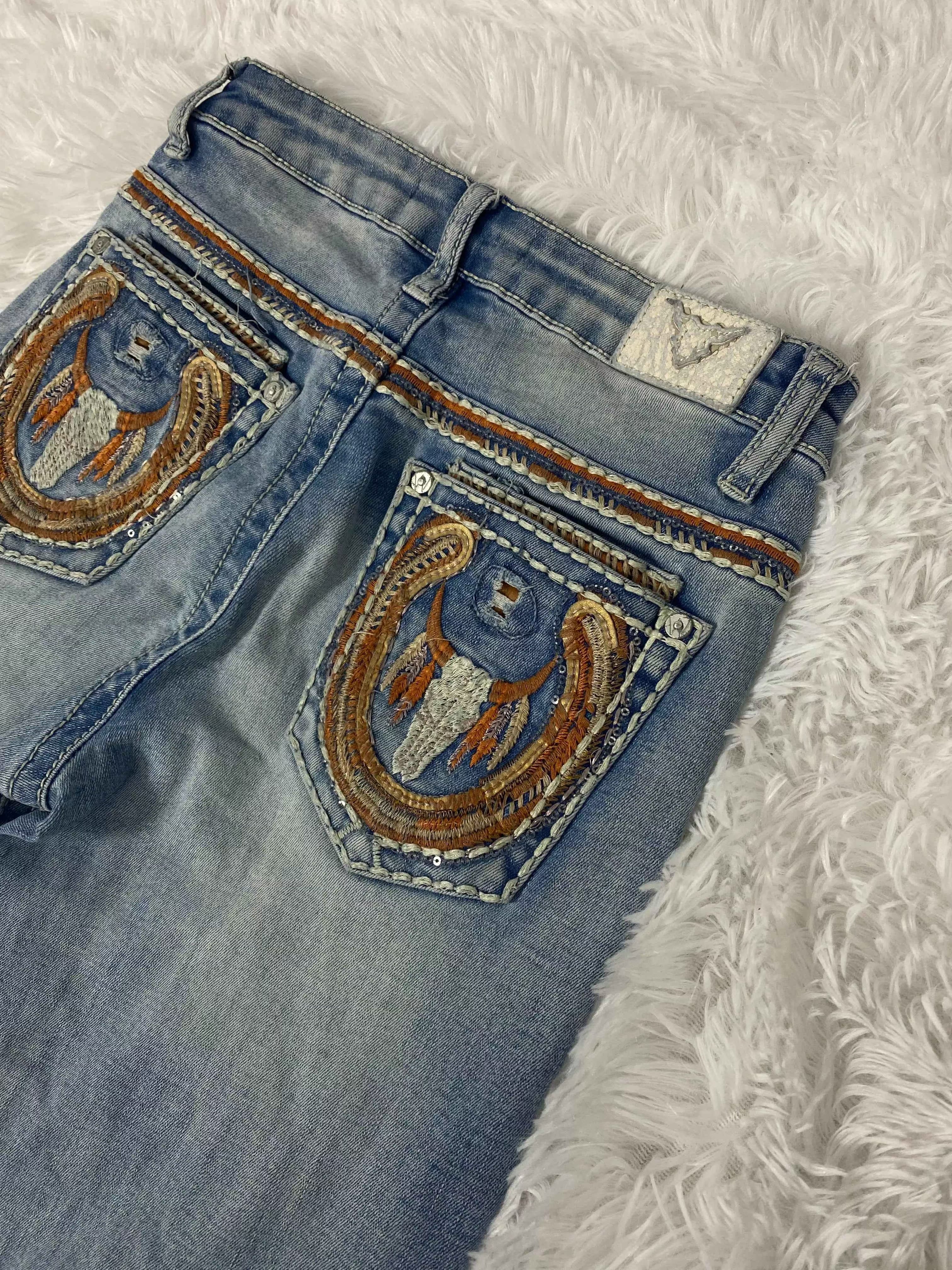 Embroidered Y2K Flared Denim Jeans (Grösse-XS)
