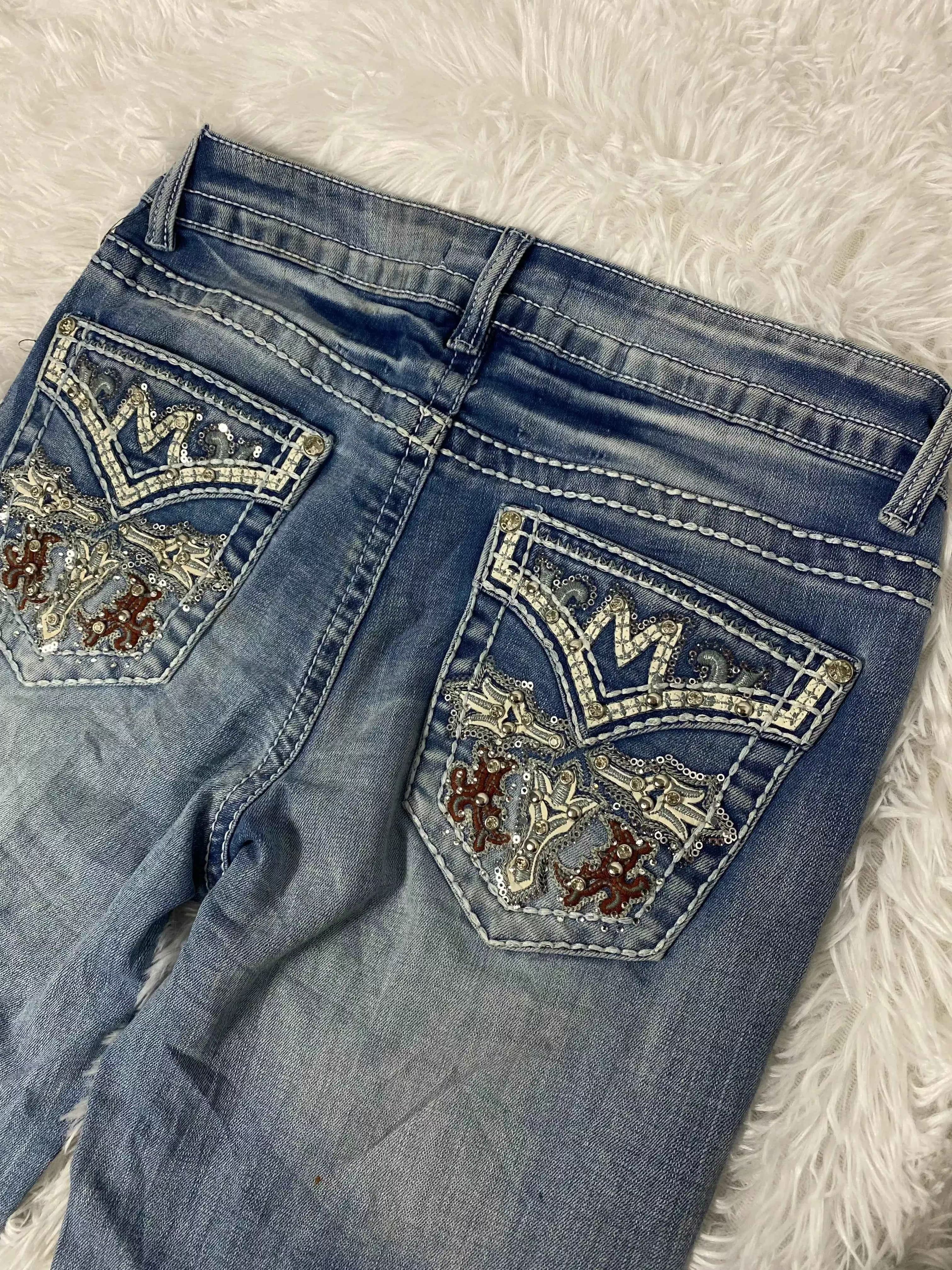 Embroidered Y2K Flared Denim Jeans (Grösse-S)