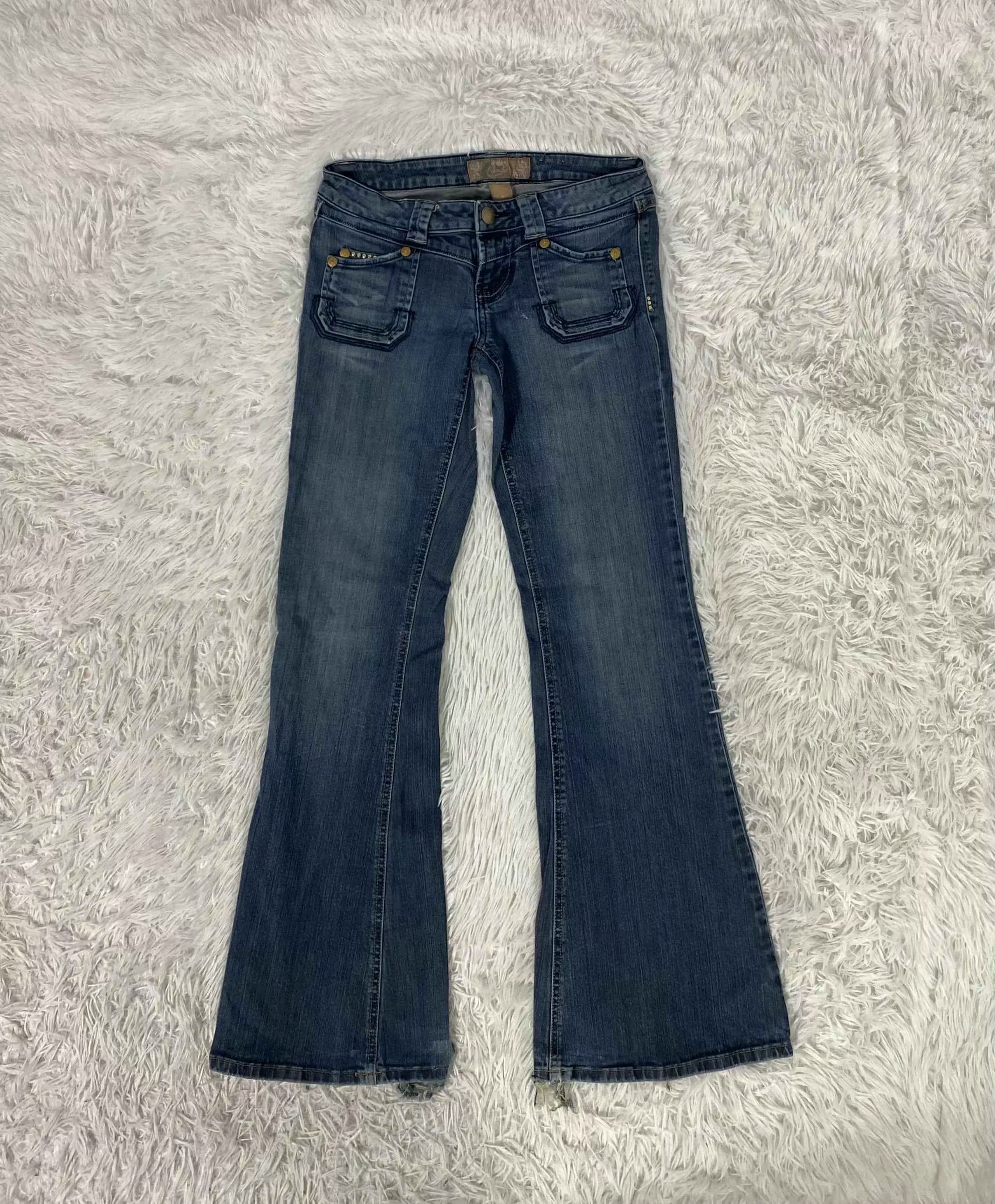 Embroidered Y2K Flared Denim Jeans (Grösse-M)