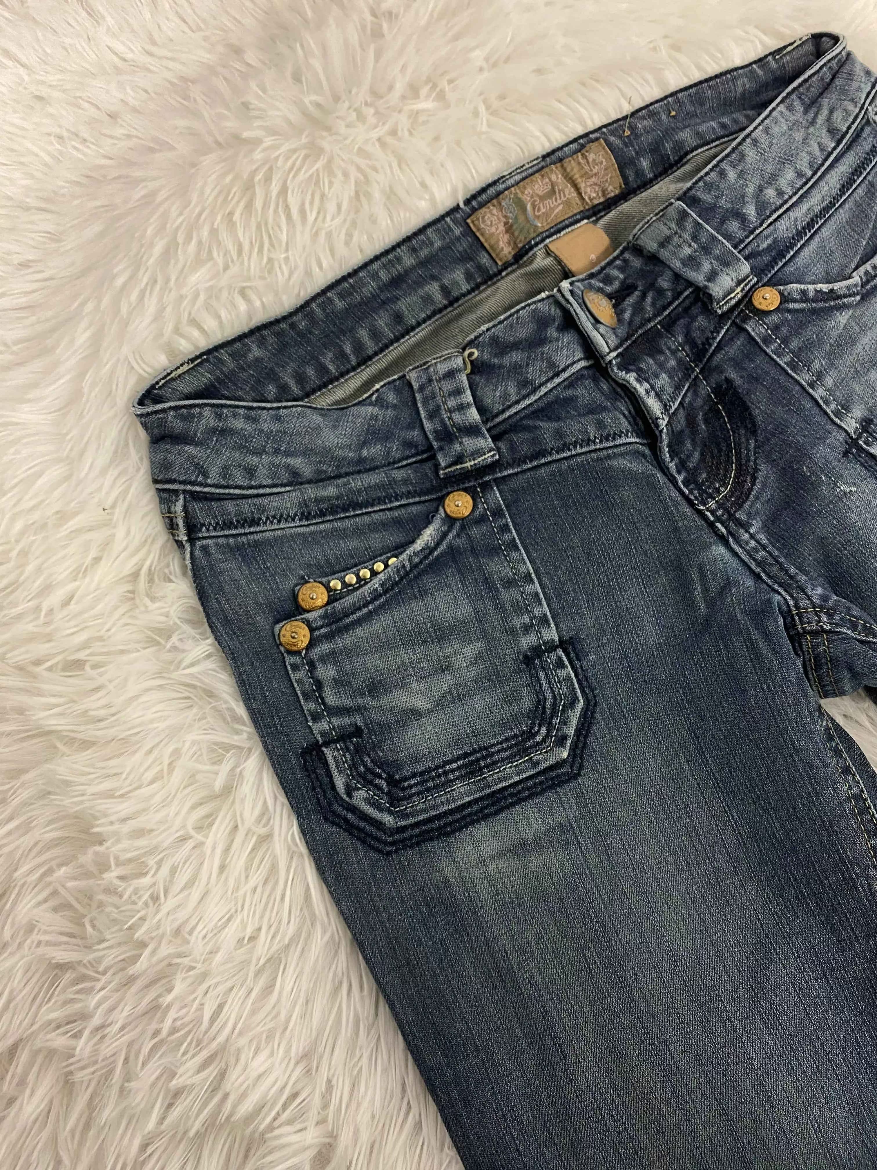 Embroidered Y2K Flared Denim Jeans (Grösse-M)