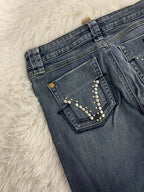 Embroidered Y2K Flared Denim Jeans (Grösse-M)