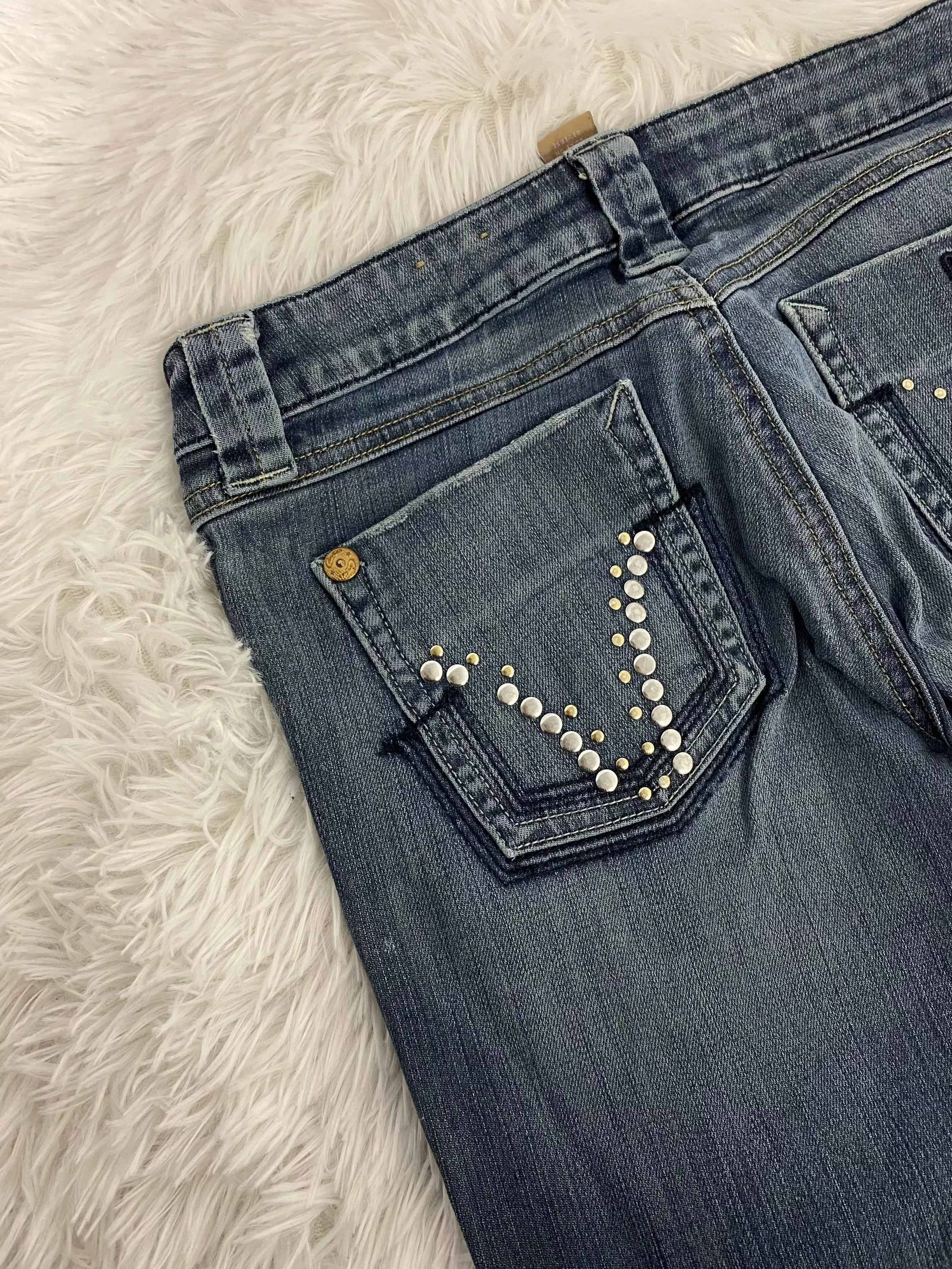 Embroidered Y2K Flared Denim Jeans (Grösse-M)