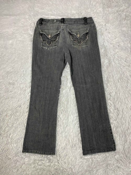 Embroidered Y2K Flared Denim Jeans (Grösse-M)