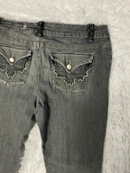 Embroidered Y2K Flared Denim Jeans (Grösse-M)