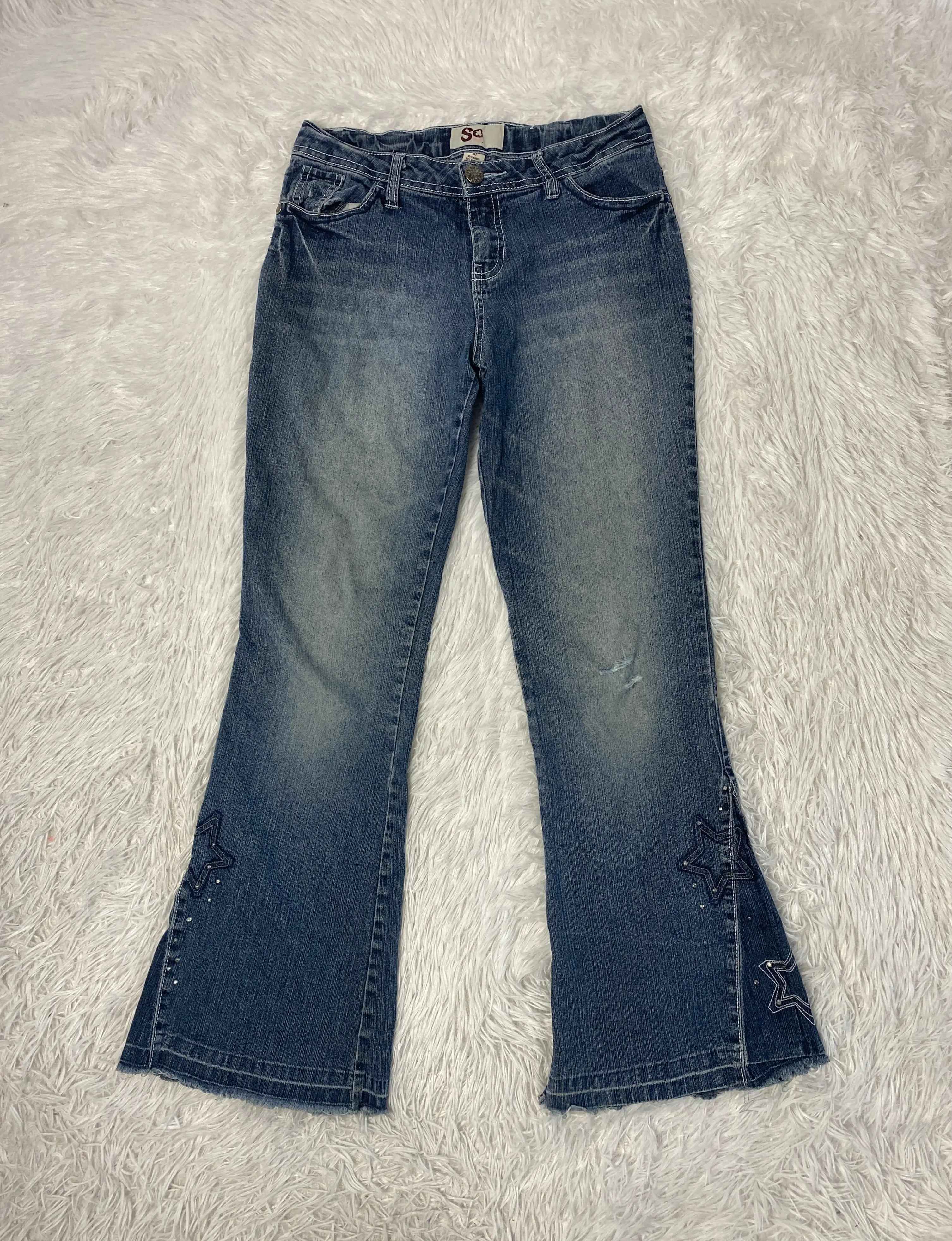 Embroidered Y2K Flared Denim Jeans (Grösse-S)