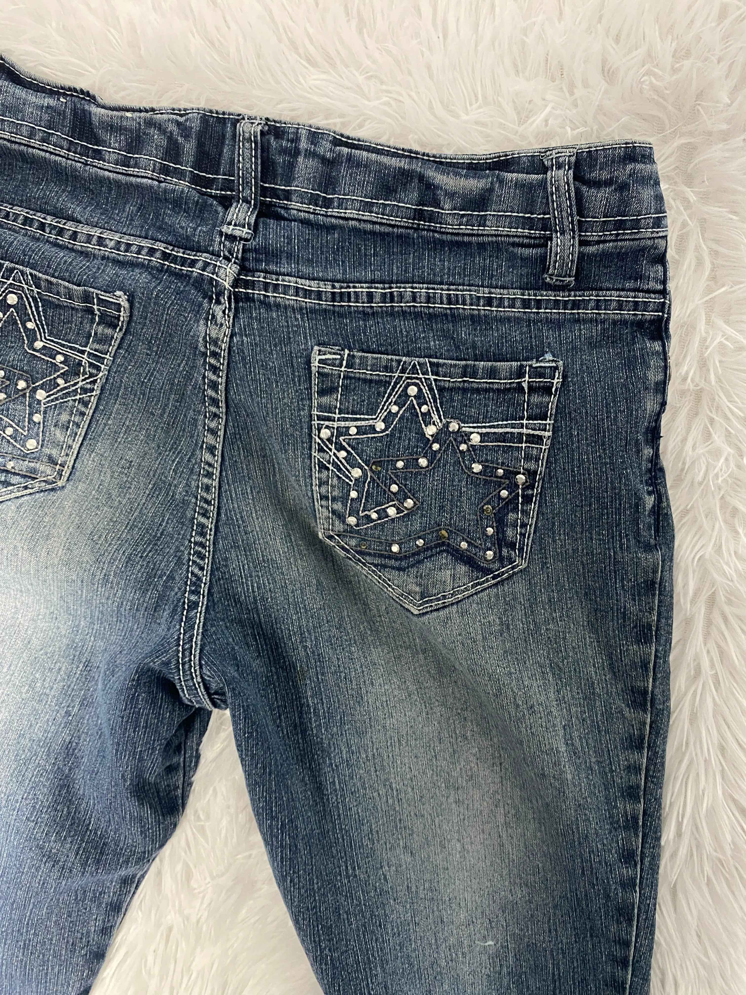 Embroidered Y2K Flared Denim Jeans (Grösse-S)