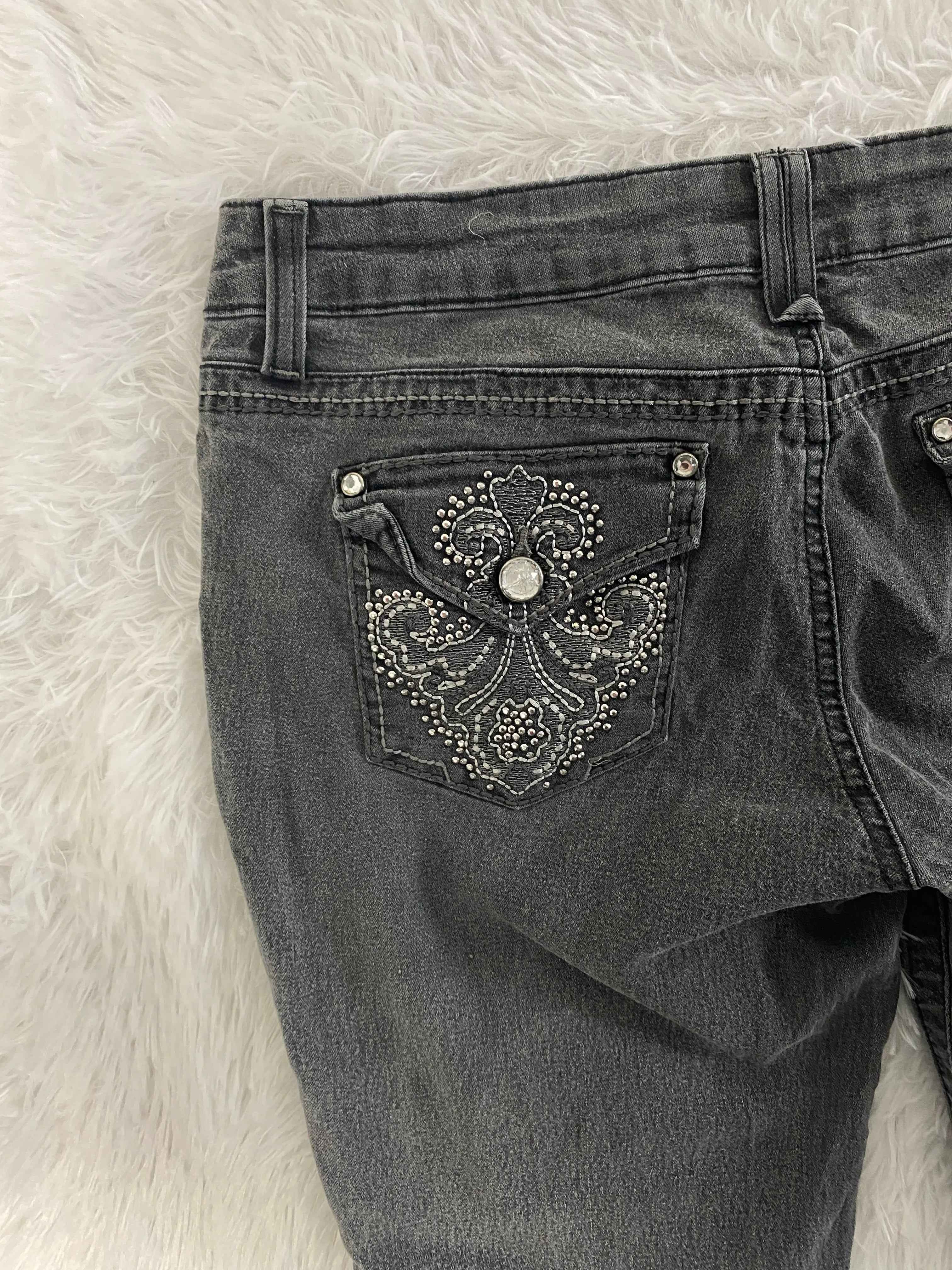 Embroidered Y2K Flared Denim Jeans (Grösse-M)
