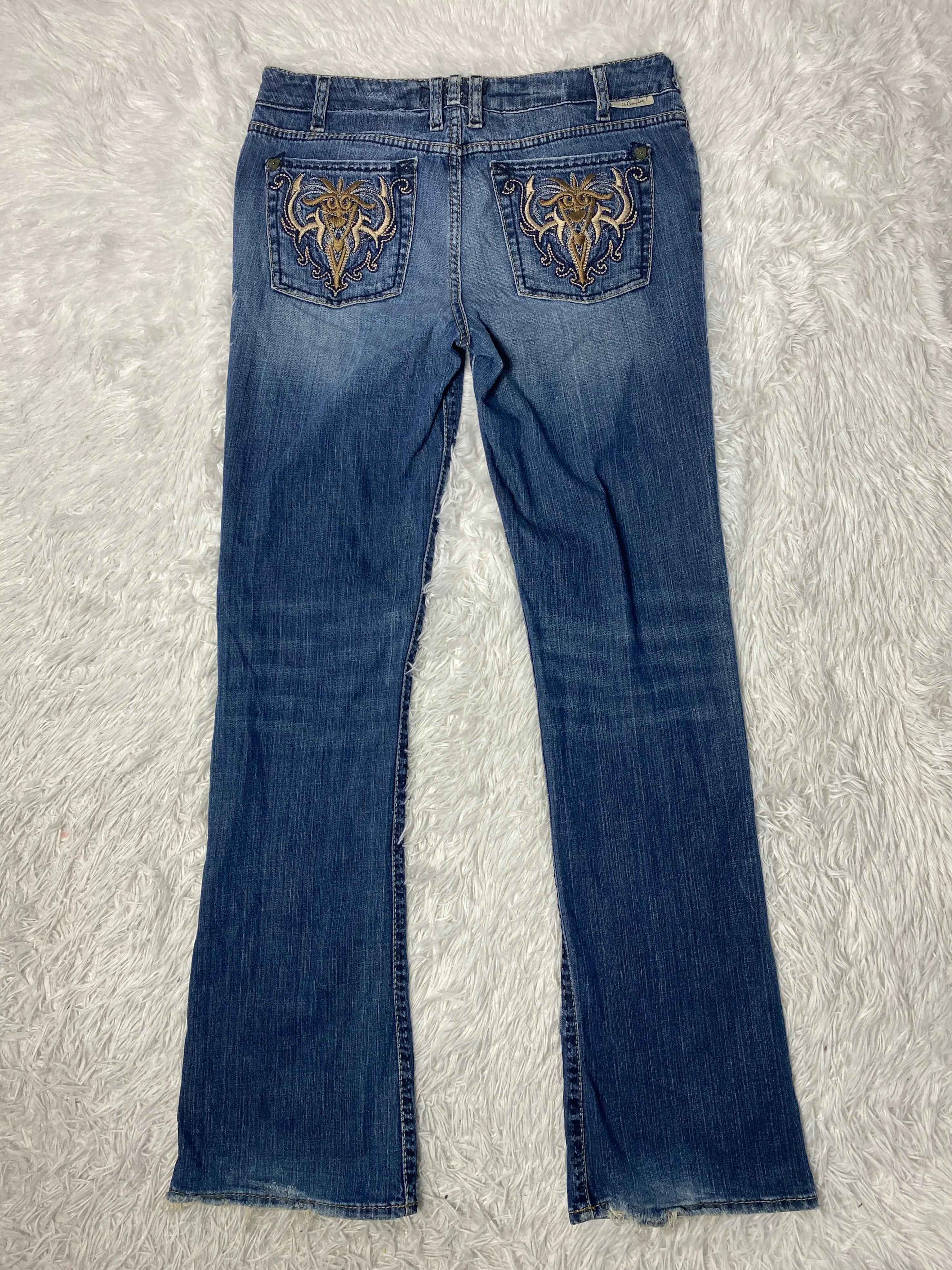 Embroidered Y2K Flared Denim Jeans (Grösse-M)