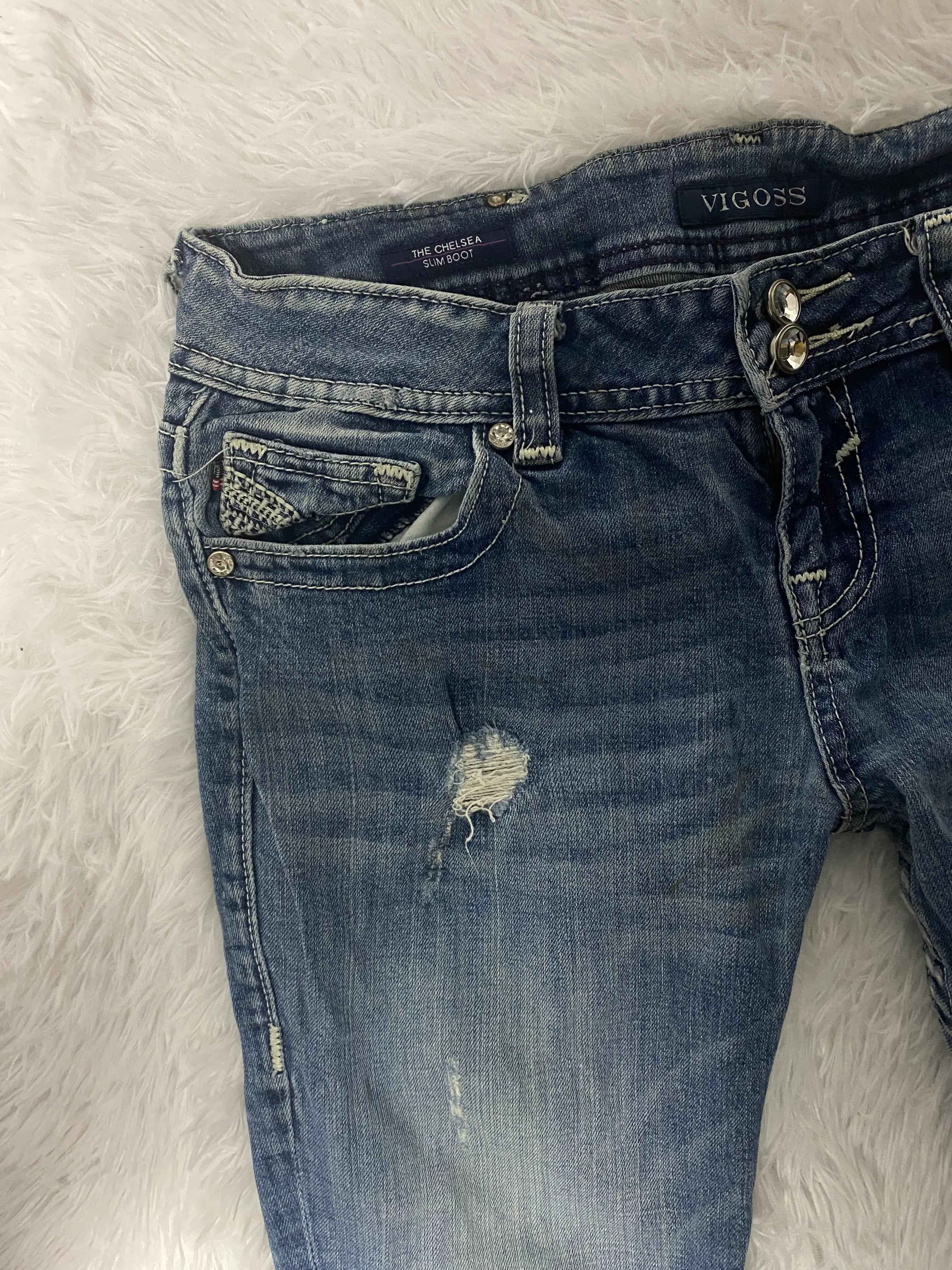 Embroidered Y2K Flared Denim Jeans (Grösse-M)