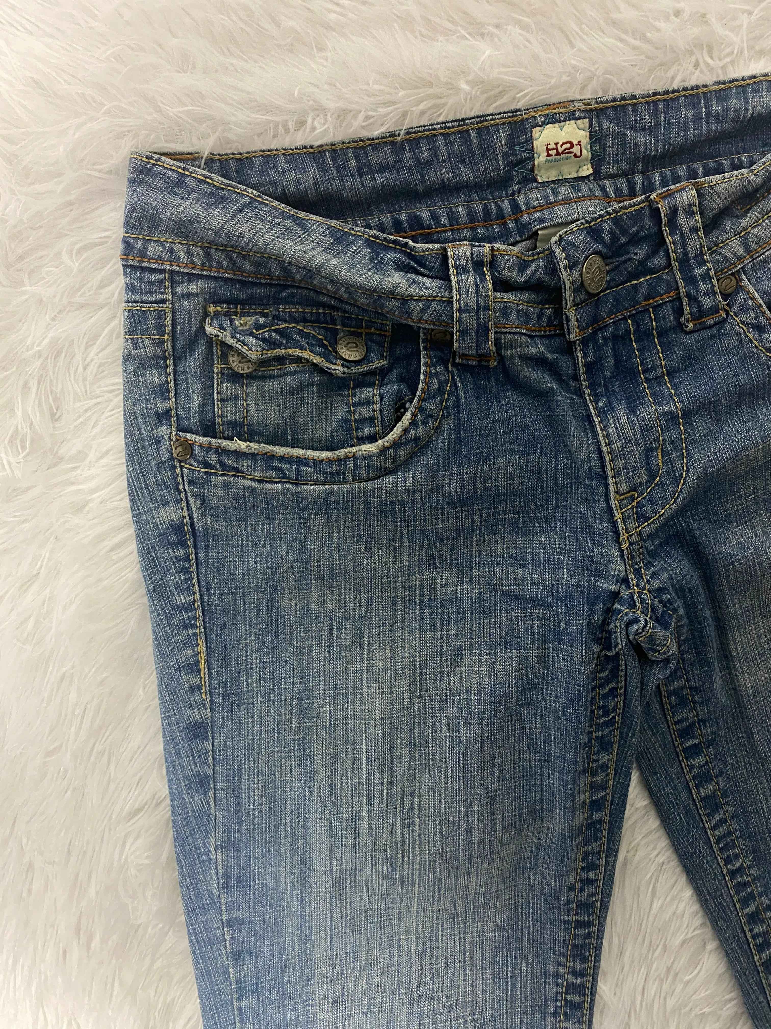 H2J Embroidered Y2K Flared Denim Jeans (Grösse-S)