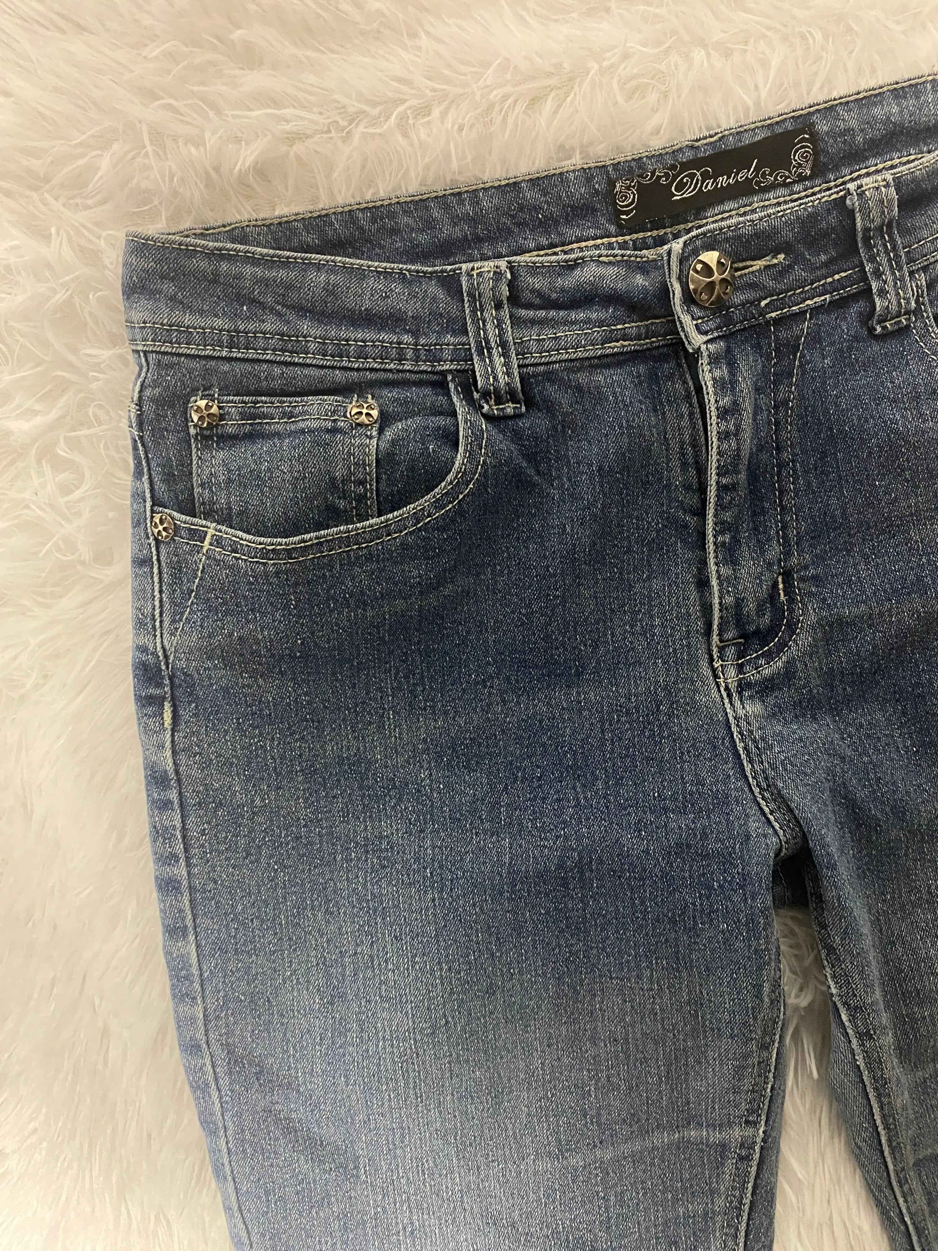 Embroidered Y2K Flared Denim Jeans (Grösse-M)