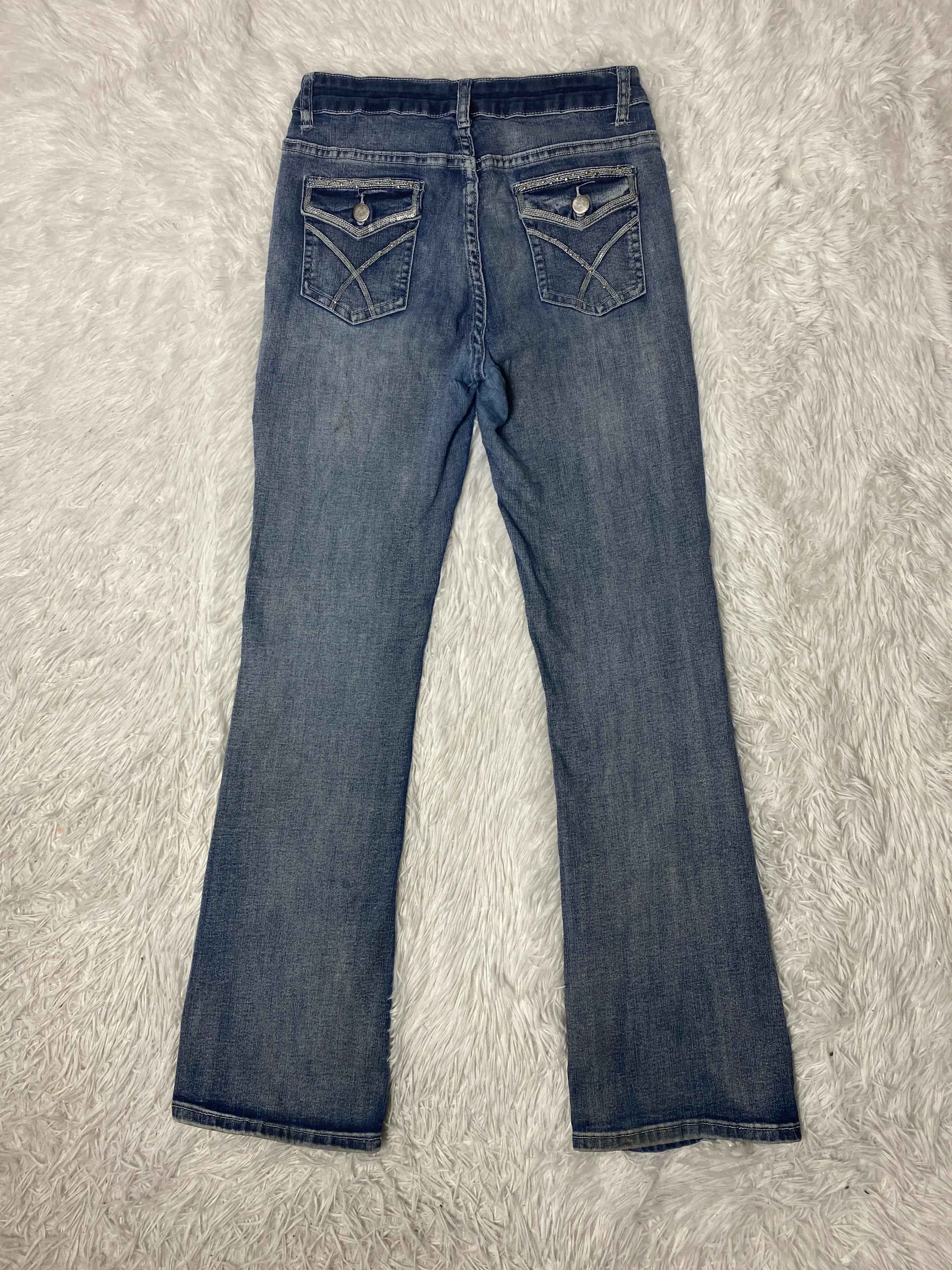 Embroidered Y2K Flared Denim Jeans (Grösse-XS)
