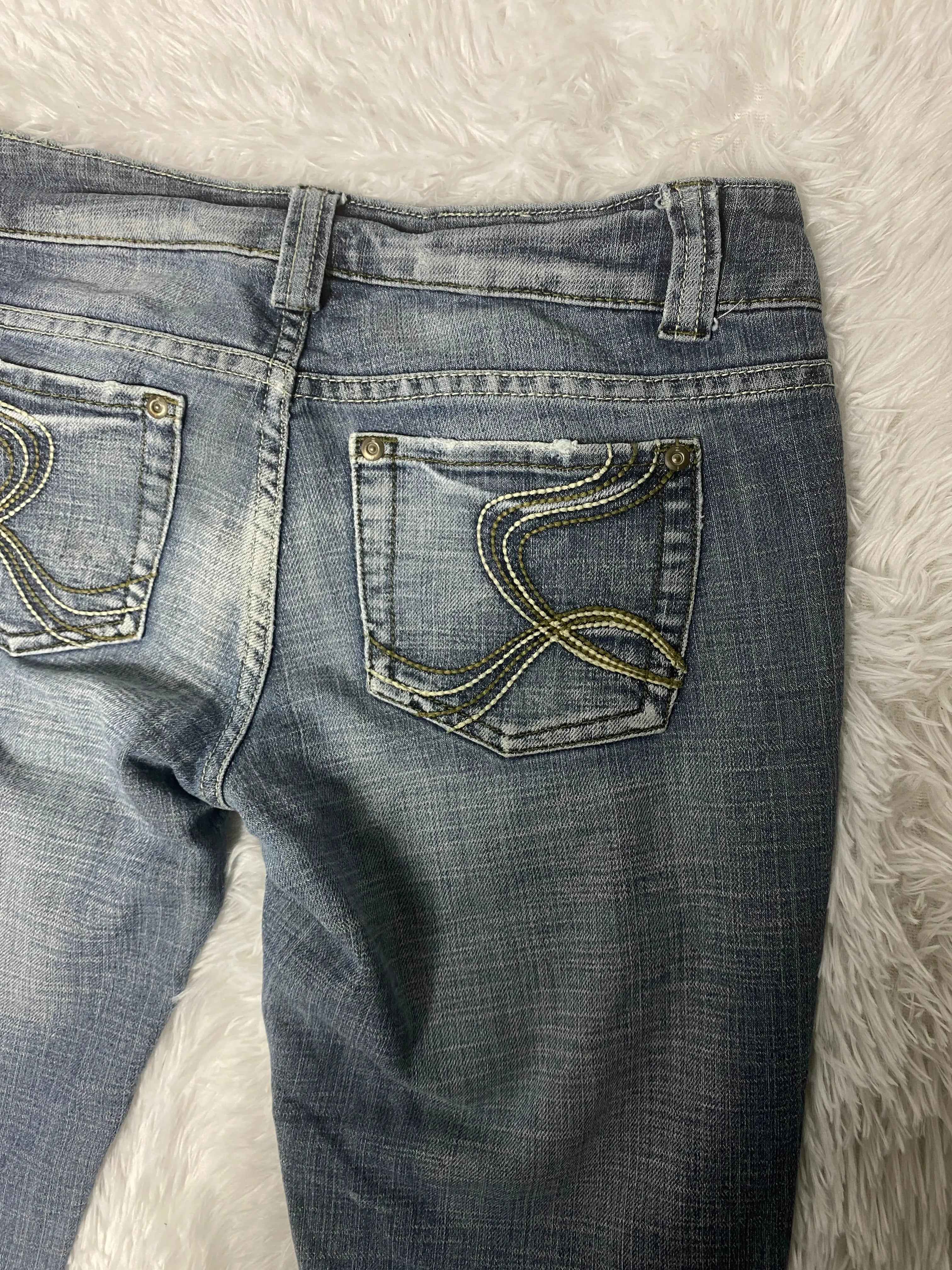 Embroidered Y2K Flared Denim Jeans (Grösse-S)