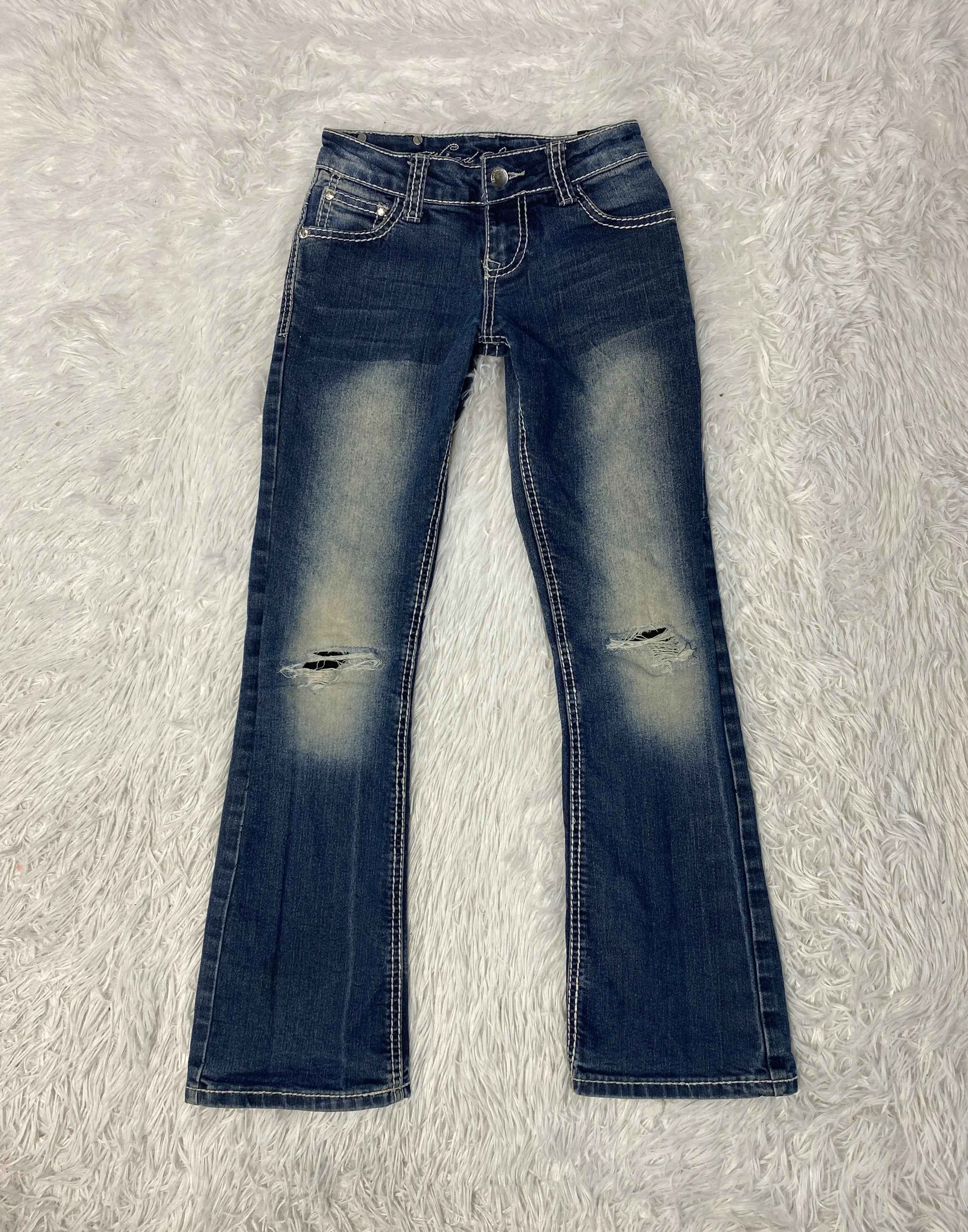 Embroidered Y2K Flared Denim Jeans (Grösse-XXS)