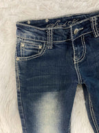 Embroidered Y2K Flared Denim Jeans (Grösse-XXS)