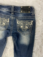 Embroidered Y2K Flared Denim Jeans (Grösse-XXS)