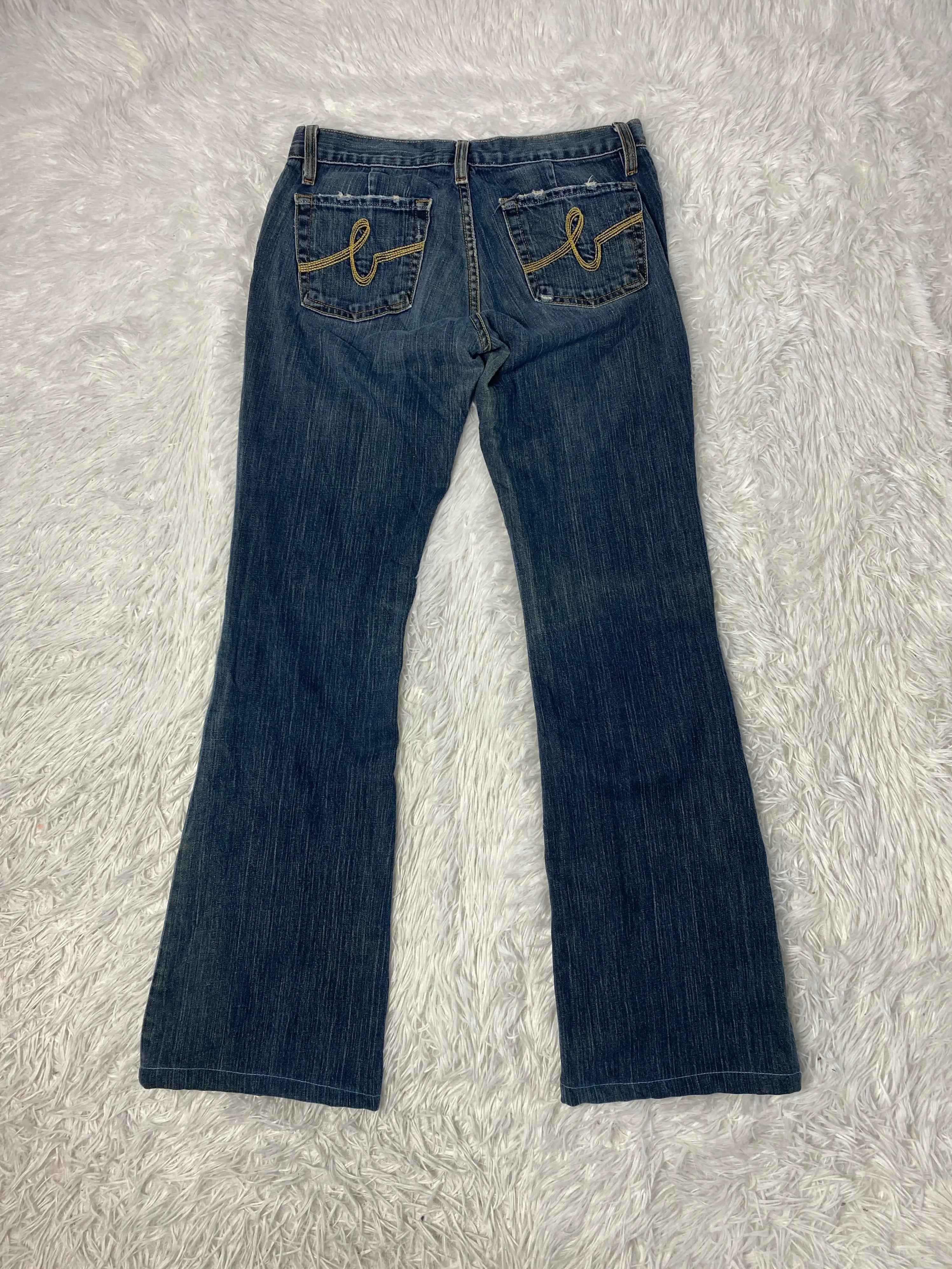 Bebe Embroidered Y2K Flared Denim Jeans (Grösse-S)