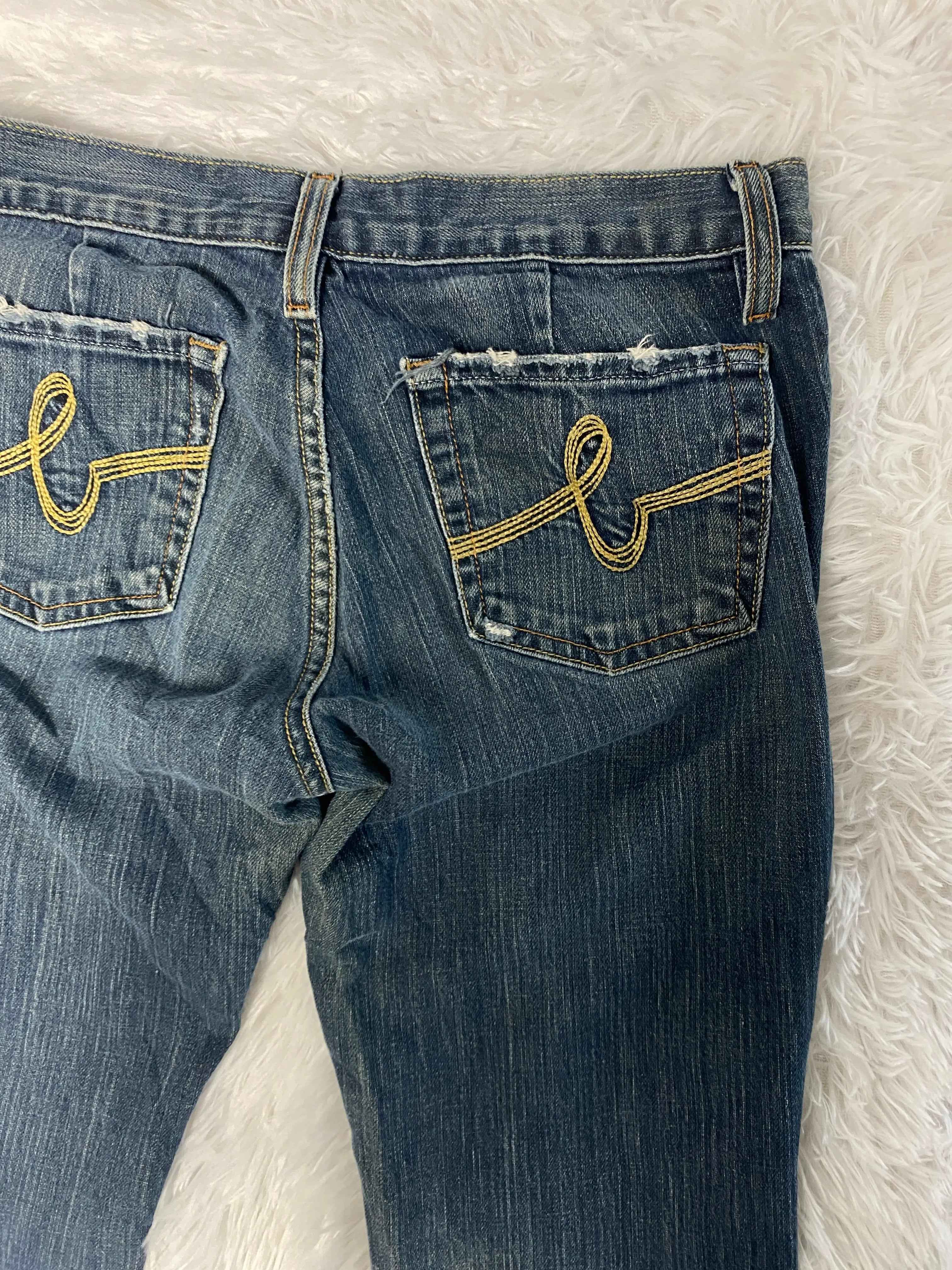 Bebe Embroidered Y2K Flared Denim Jeans (Grösse-S)