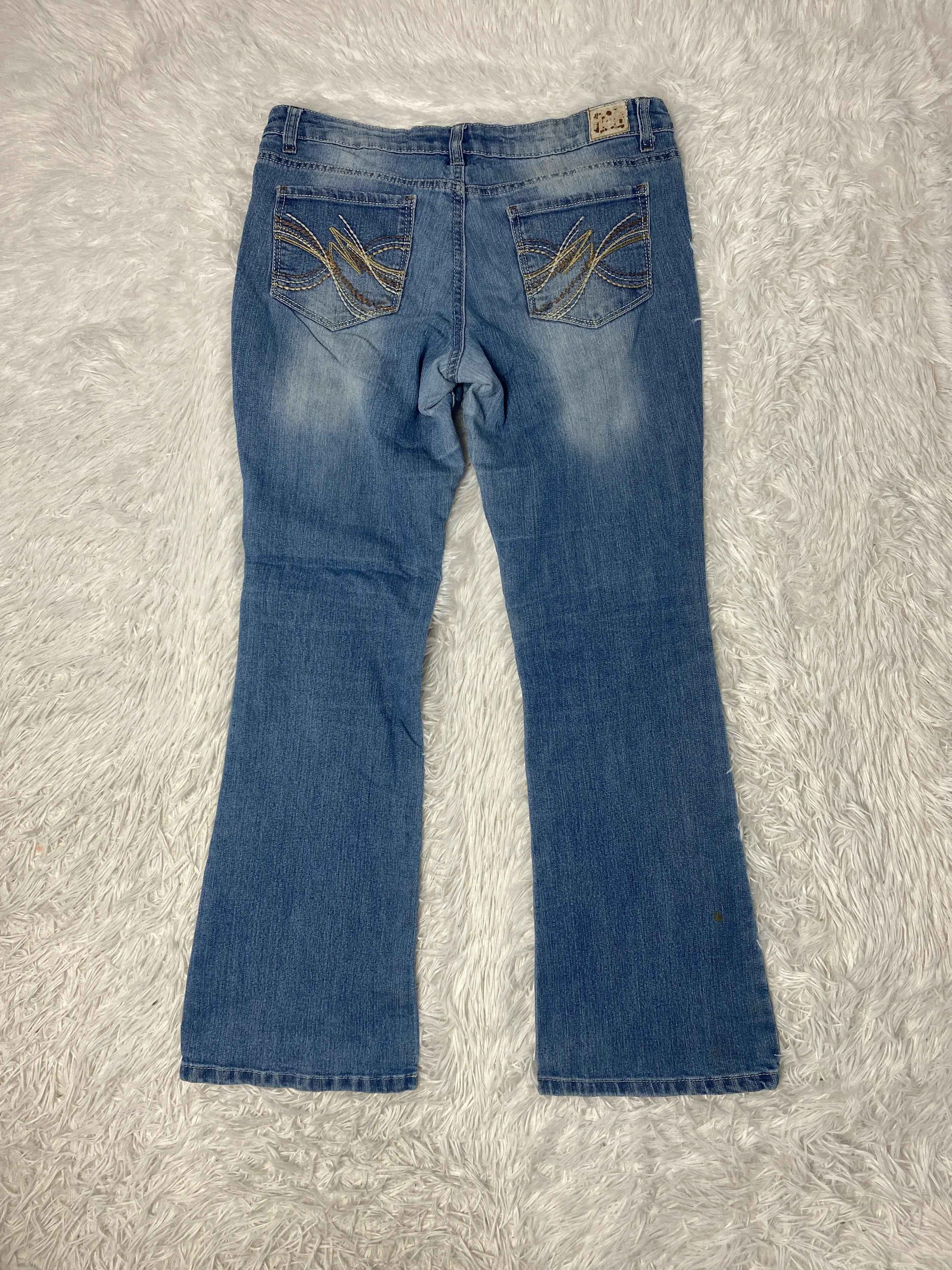 L.e.i Embroidered Y2K Flared Denim Jeans (Grösse-M)